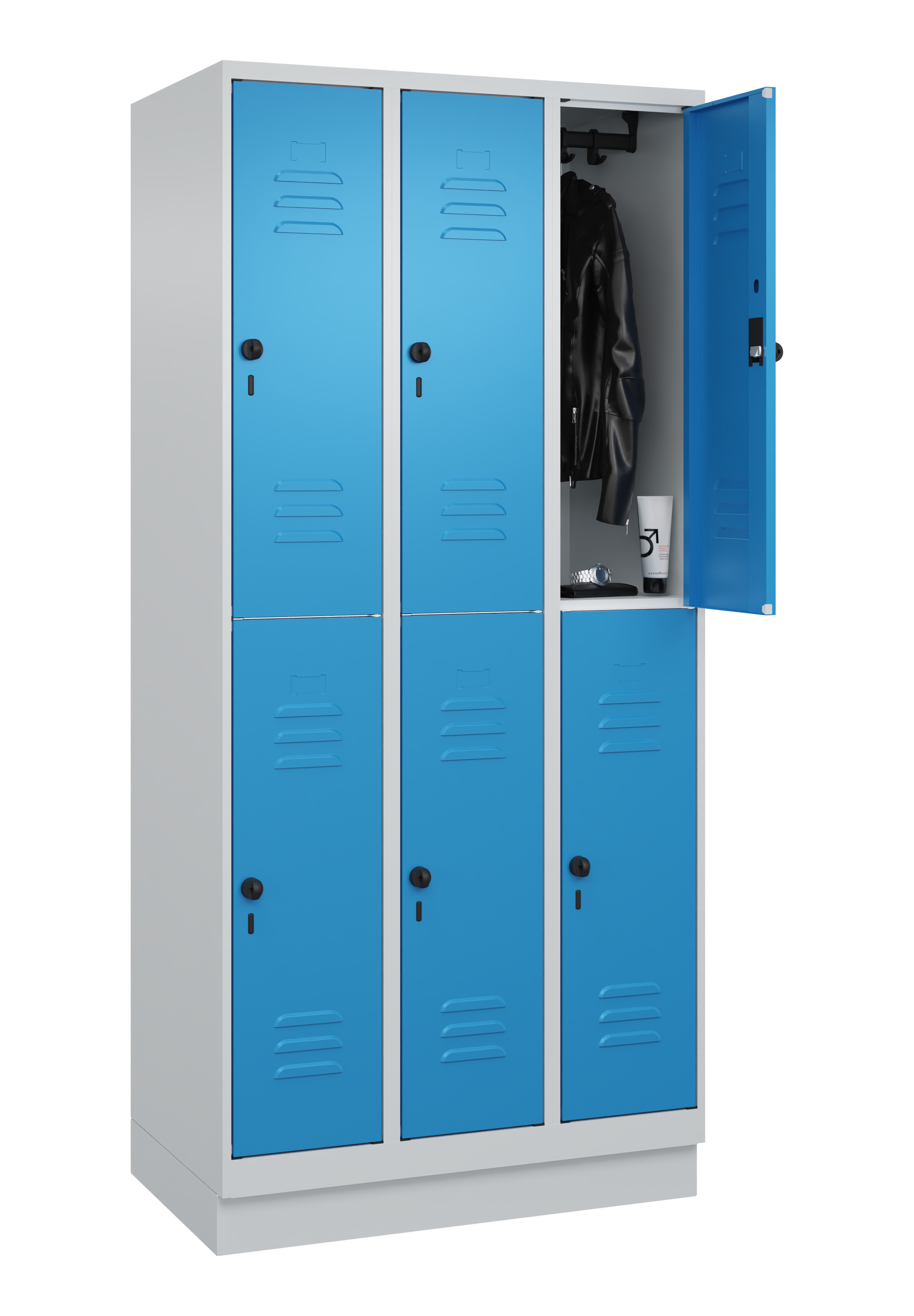 Doppelstock-Spind Classic Plus, Sockel, 6 Fächer, 1950x900x500mm Doppelstock-Spind Classic Plus, Sockel, 6 Fächer, 1950x900x500mm