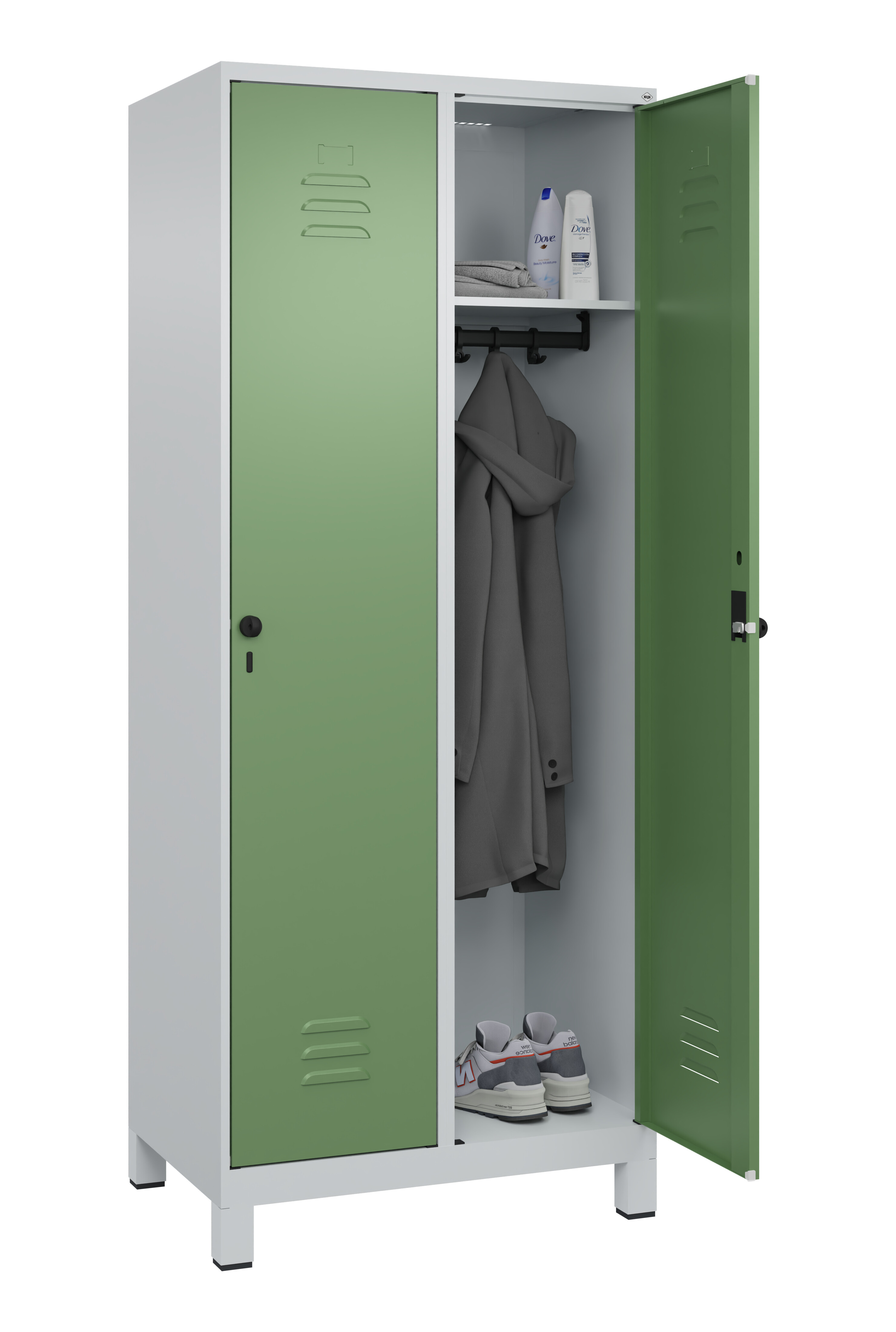 Spind Classic Plus, Füße, 2 Abteile, 1950x800x500mm