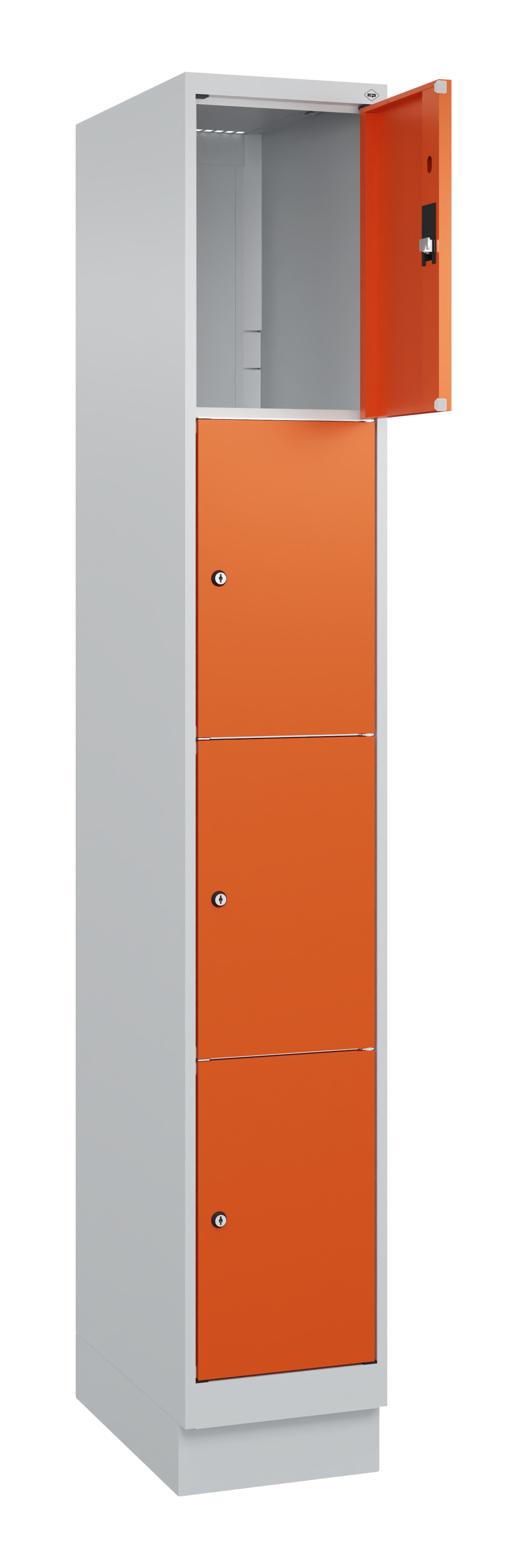 Schließfachschrank Classic Plus, Sockel, 4 Fächer, 1950x300x500mm