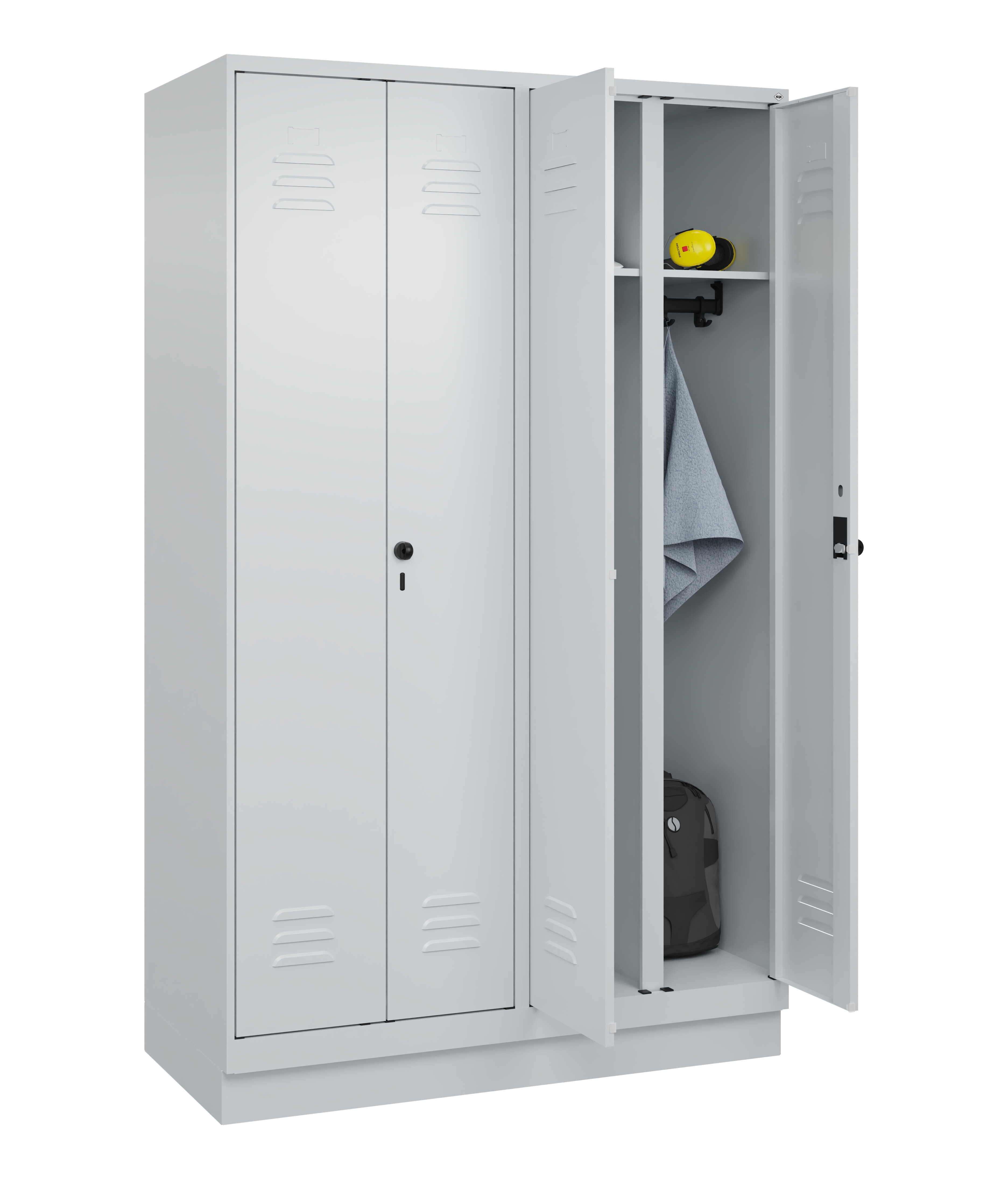 Schwarz-Weiß-Spind Classic Plus, Sockel, 4 Abteile, 1950x1200x500mm Schwarz-Weiß-Spind Classic Plus, Sockel, 4 Abteile, 1950x1200x500mm