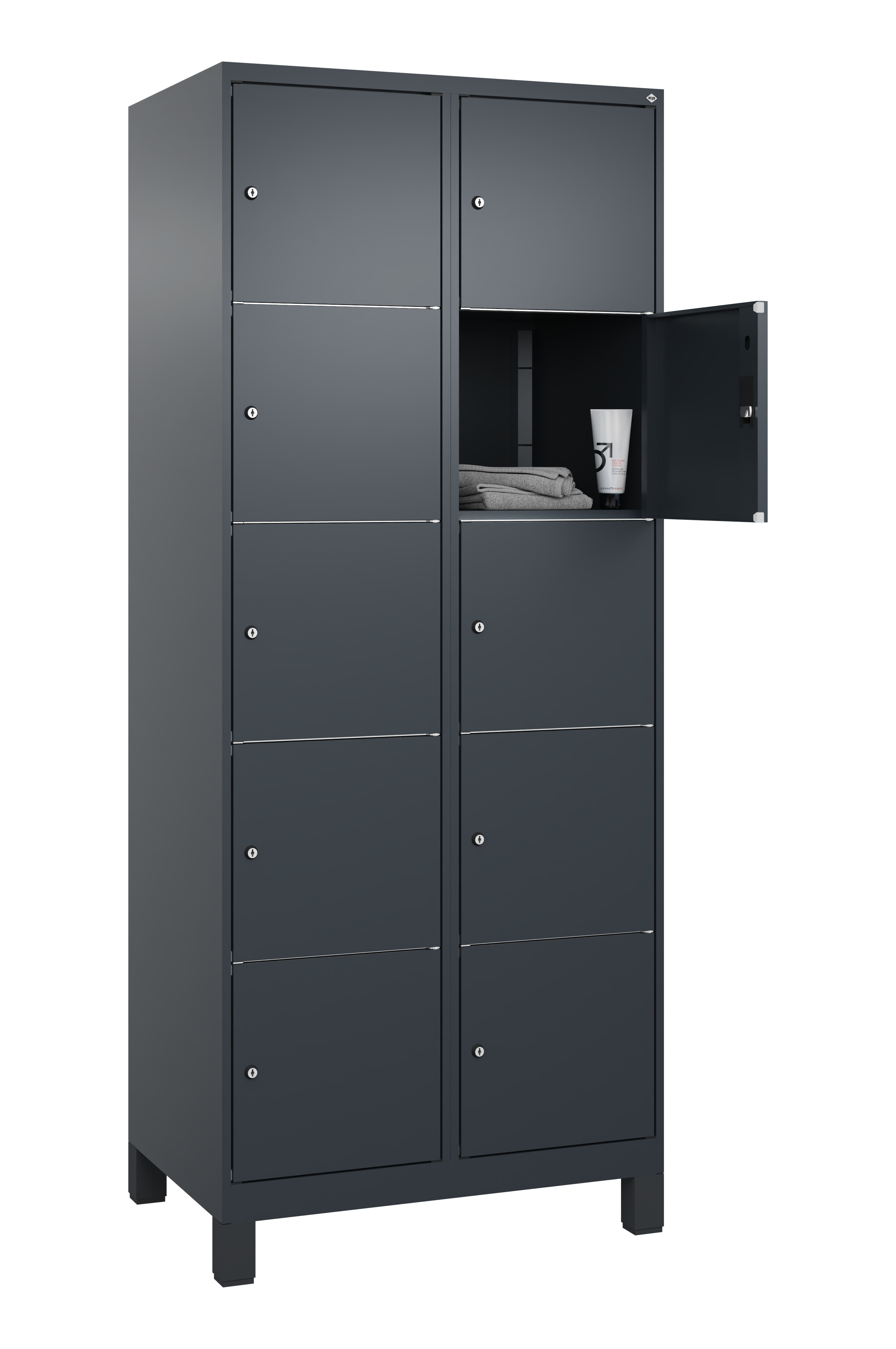 Schließfachschrank Classic Plus, Füße, 10 Fächer, 1950x800x500mm