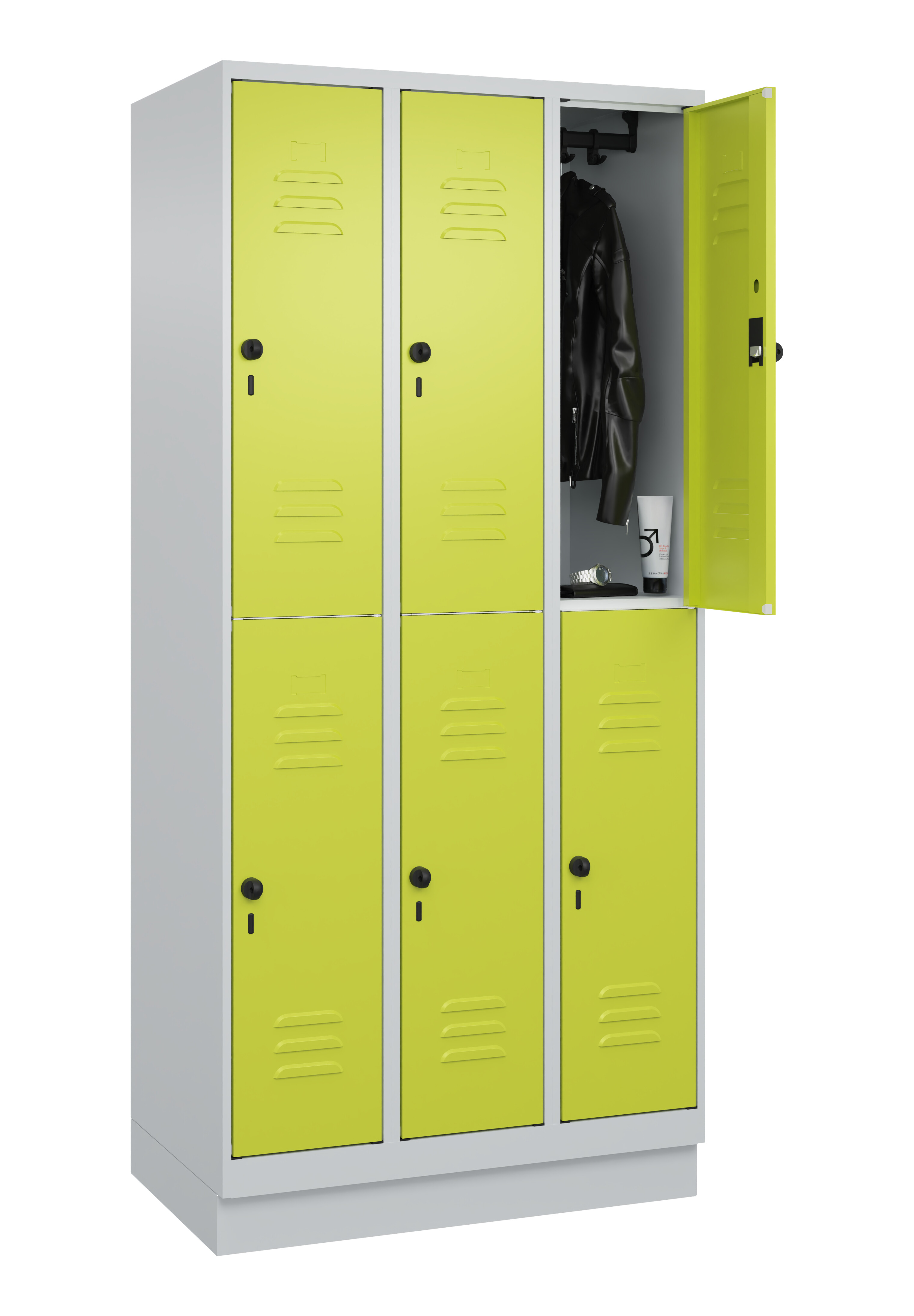 Doppelstock-Spind Classic Plus, Sockel, 6 Fächer, 1950x900x500mm Doppelstock-Spind Classic Plus, Sockel, 6 Fächer, 1950x900x500mm