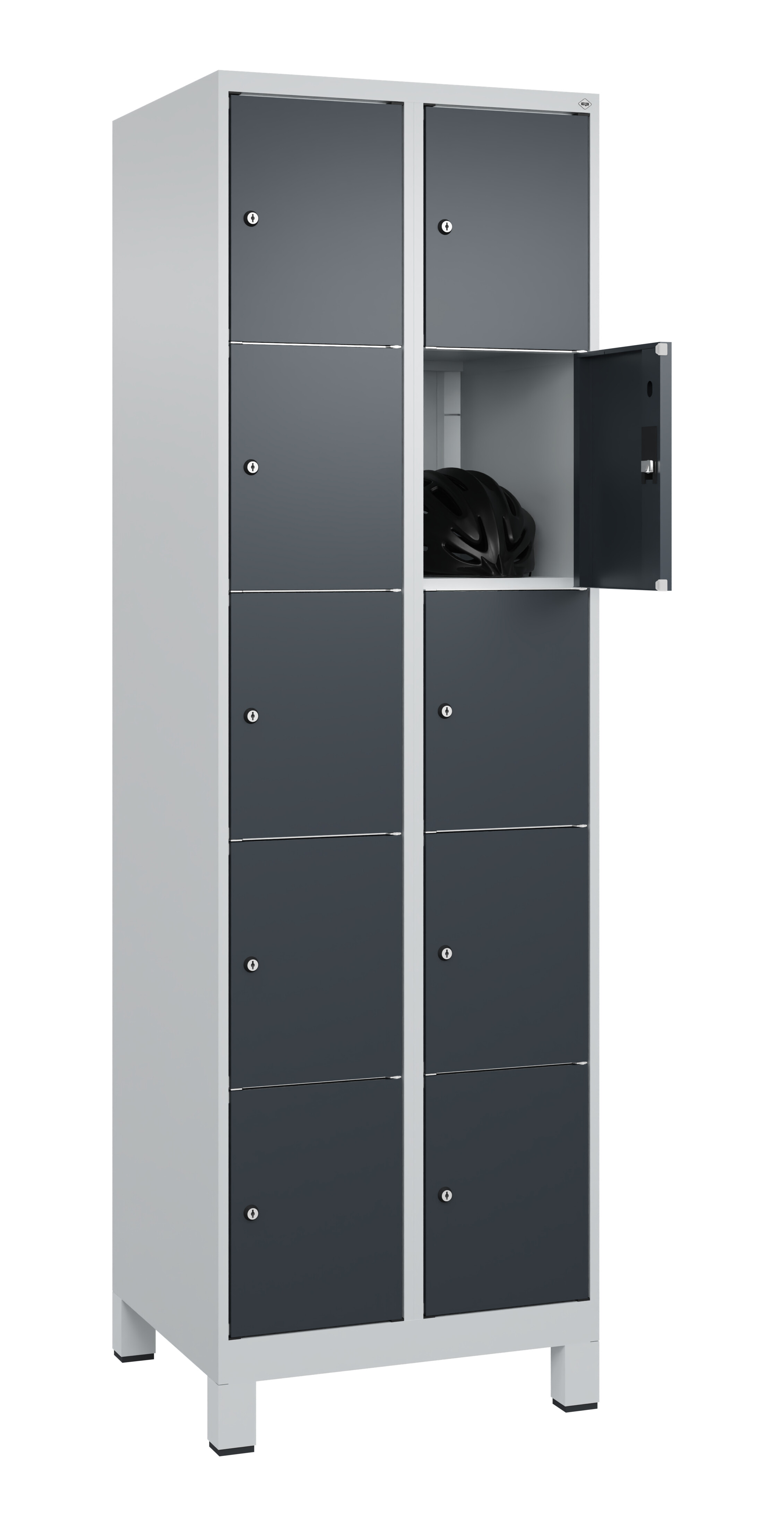 Schließfachschrank Classic Plus, Füße, 10 Fächer, 1950x600x500mm