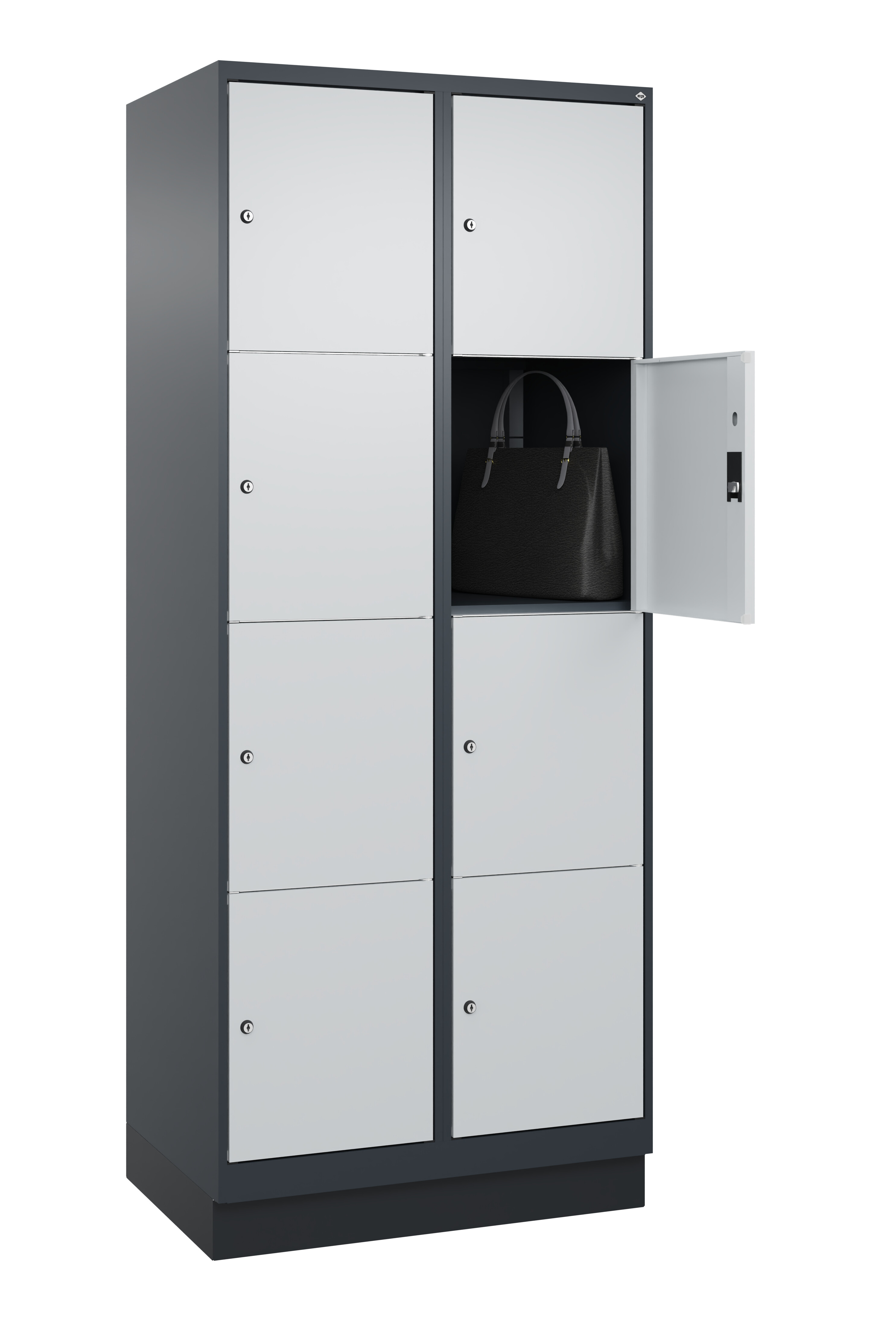 Schließfachschrank Classic Plus, Sockel, 8 Fächer, 2120x800x500mm Schließfachschrank Classic Plus, Sockel, 8 Fächer, 2120x800x500mm