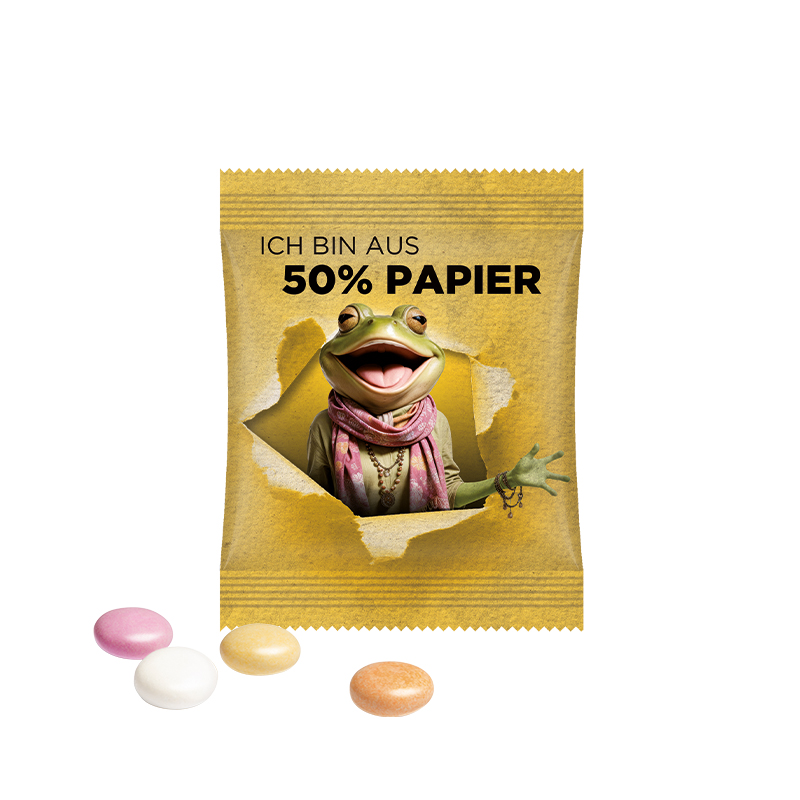Minitüte 8 g Folie weiß mit ca. 50% Papieranteil Mentos Kaudragee Fruit