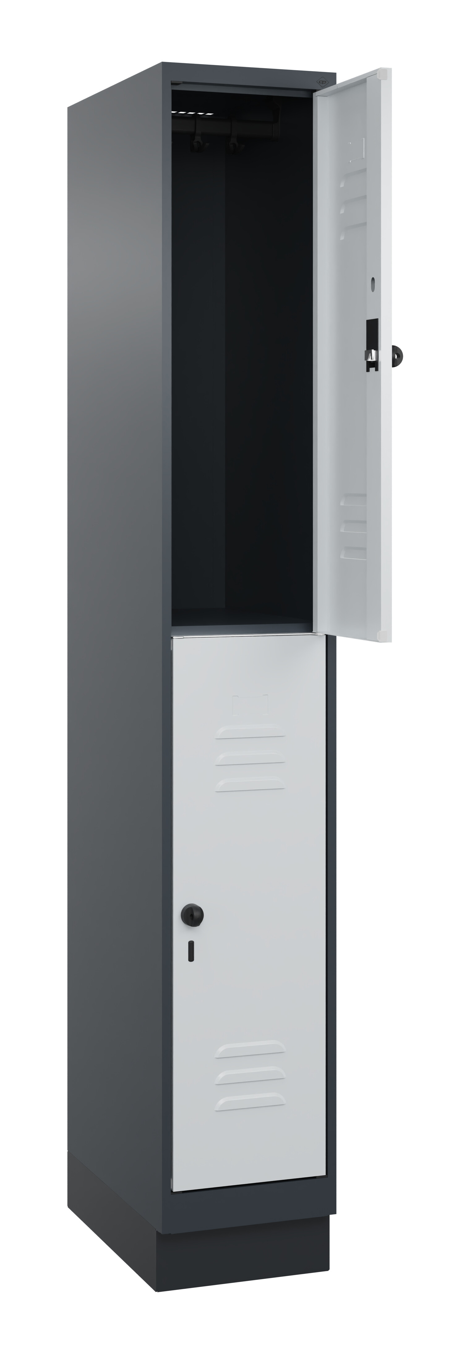 Doppelstock-Spind Classic Plus, Sockel, 2 Fächer, 1950x300x500mm