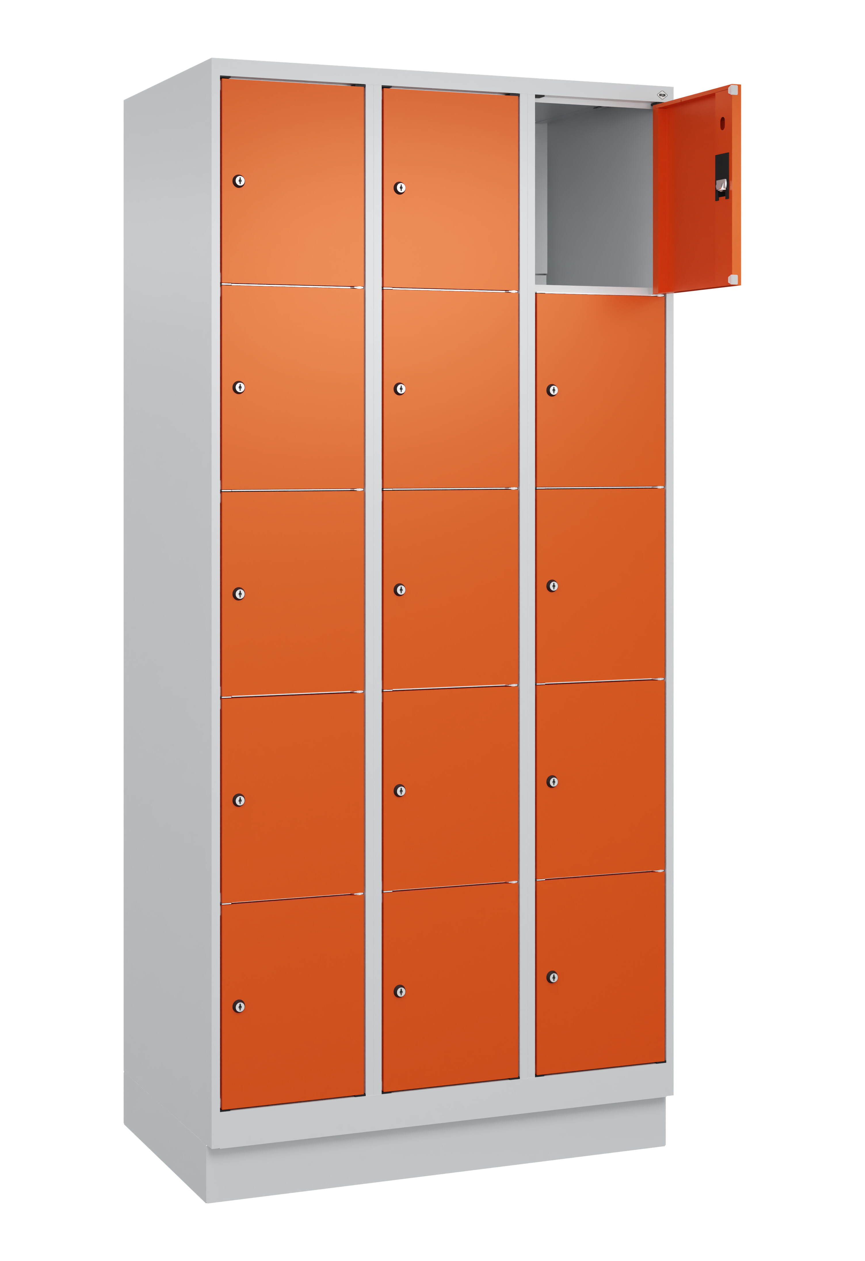 Schließfachschrank Classic Plus, Sockel, 15 Fächer, 1950x900x500mm