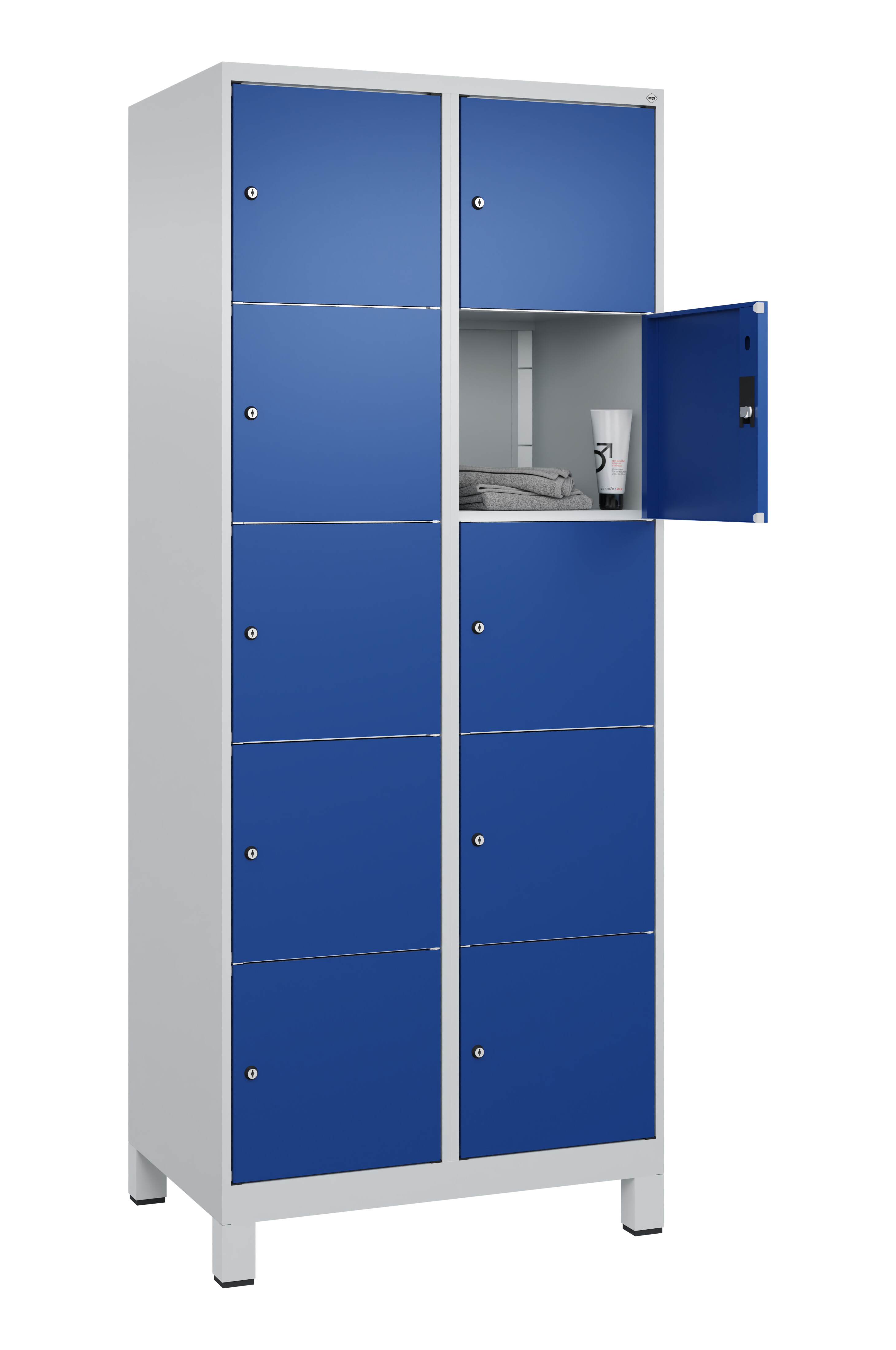 Schließfachschrank Classic Plus, Füße, 10 Fächer, 1950x800x500mm
