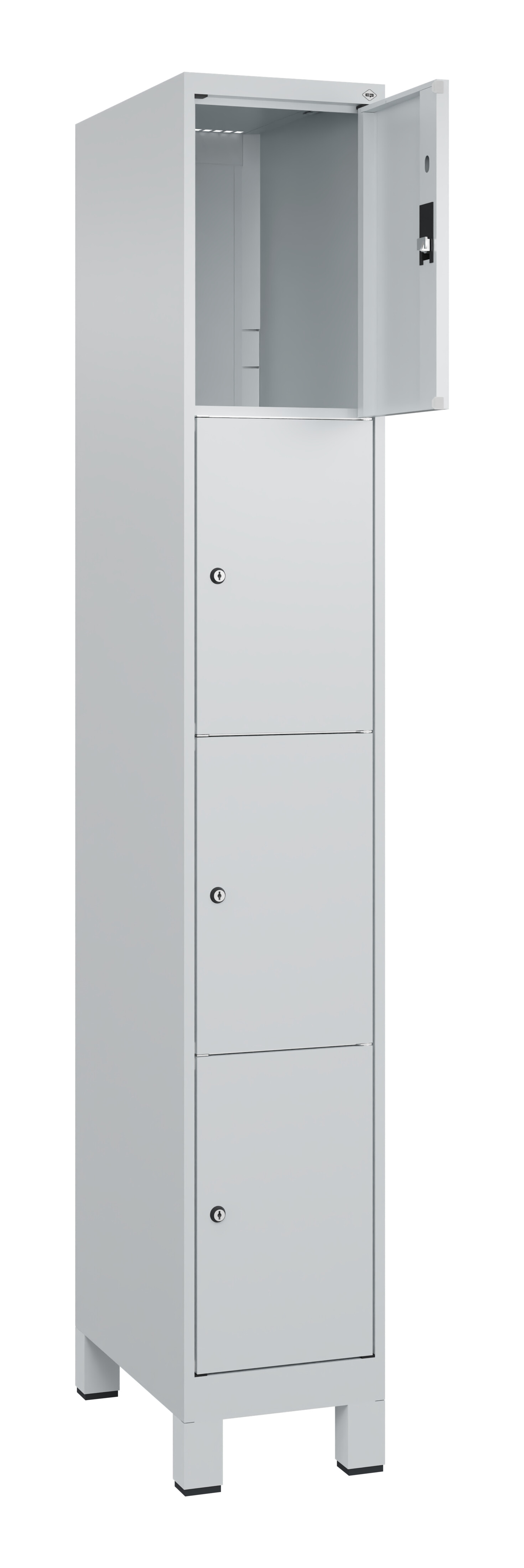 Schließfachschrank Classic Plus, Füße, 4 Fächer, 1950x300x500mm Schließfachschrank Classic Plus, Füße, 4 Fächer, 1950x300x500mm