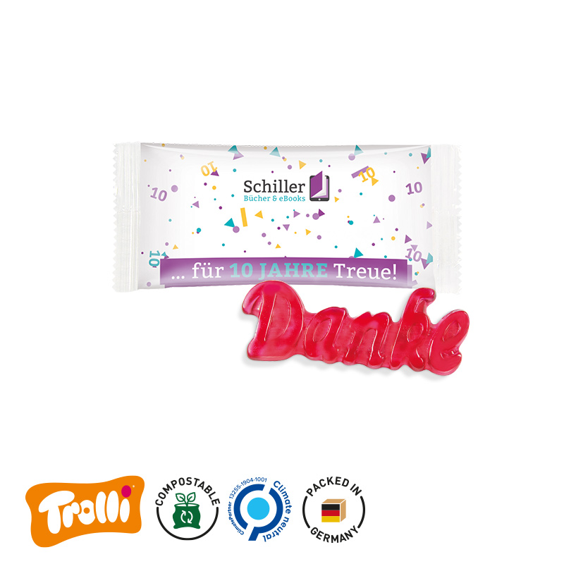 Trolli Fruchtgummi Danke Folie kompostierbar weiß Trolli Fruchtgummi Danke Folie kompostierbar weiß
