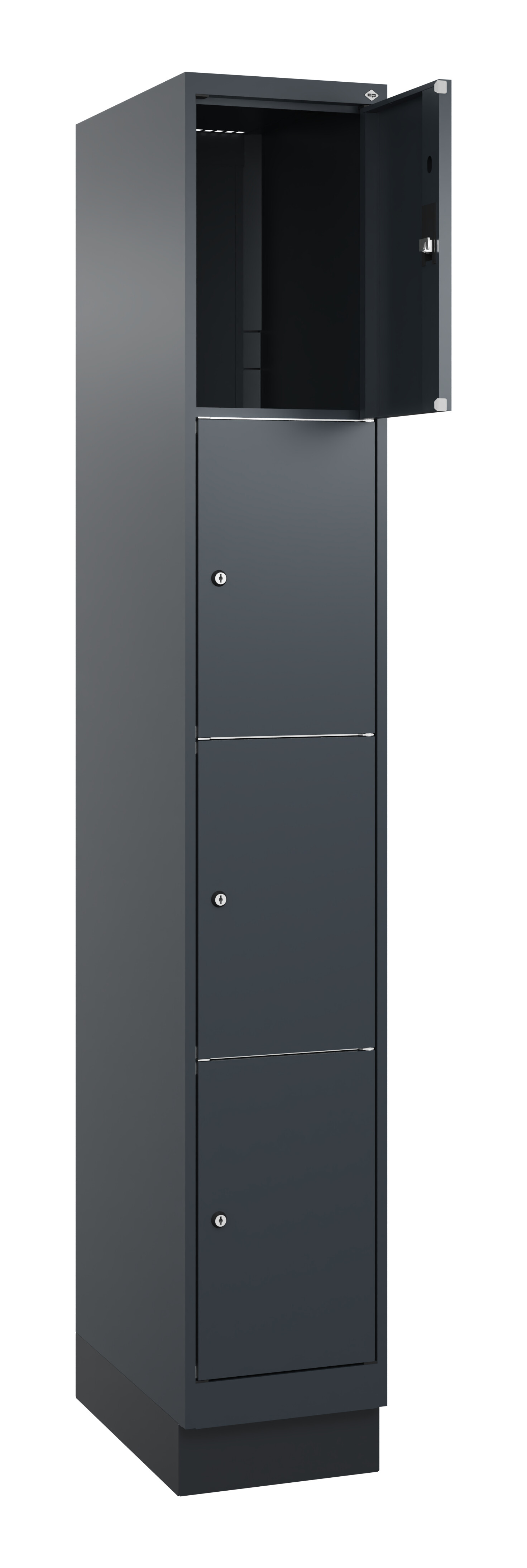 Schließfachschrank Classic Plus, Sockel, 4 Fächer, 1950x300x500mm