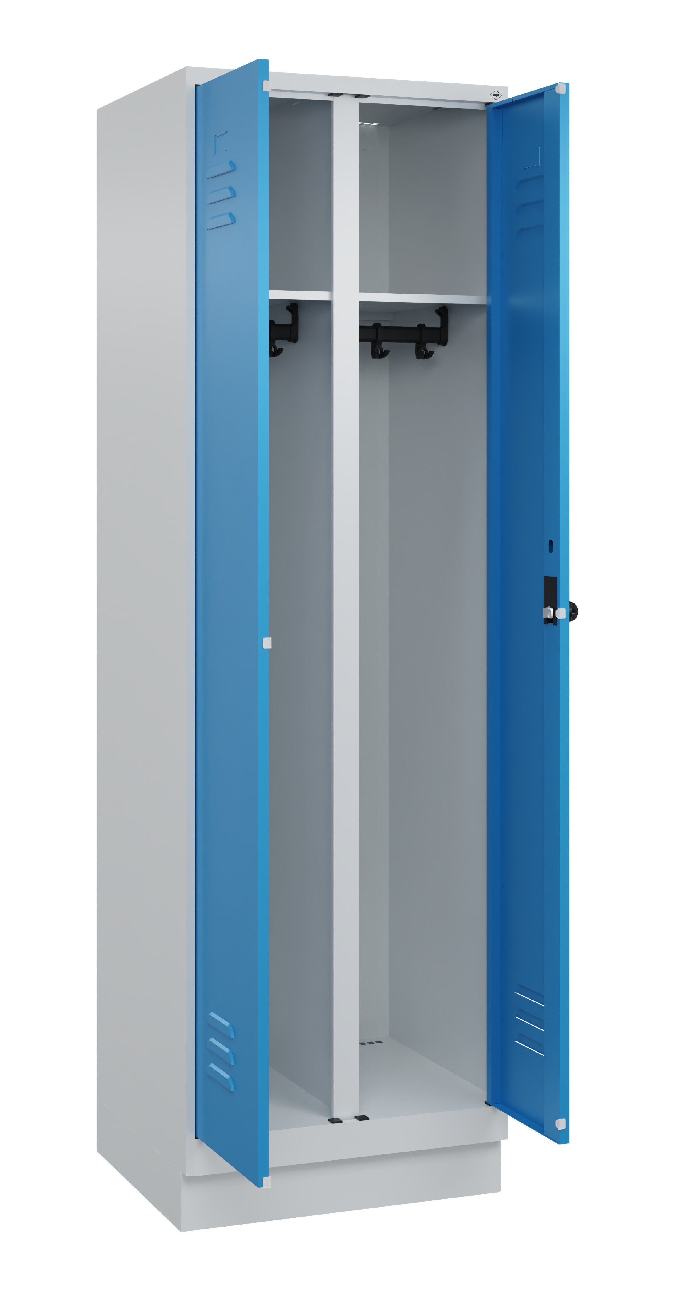 Schwarz-Weiß-Spind Classic Plus, Sockel, 2 Abteile, 1950x600x500mm Schwarz-Weiß-Spind Classic Plus, Sockel, 2 Abteile, 1950x600x500mm