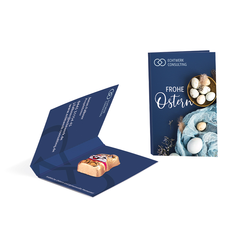 Werbekarte Visitenkartenformat Riegelein Schokoladen Mini-Osterhase Werbekarte Visitenkartenformat Riegelein Schokoladen Mini-Osterhase