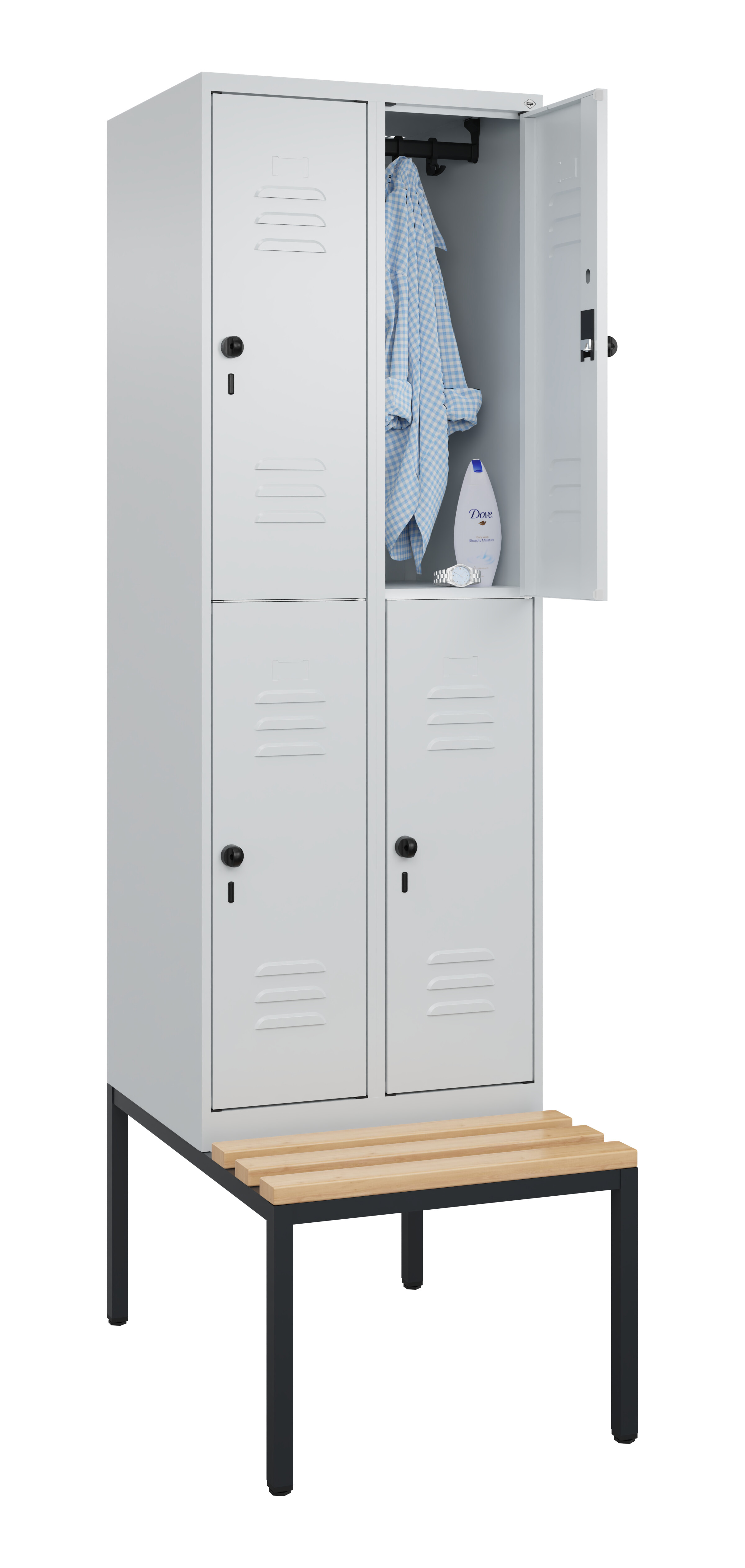 Doppelstock-Spind Classic Plus, Bank, 4 Fächer, 2120x600x815mm