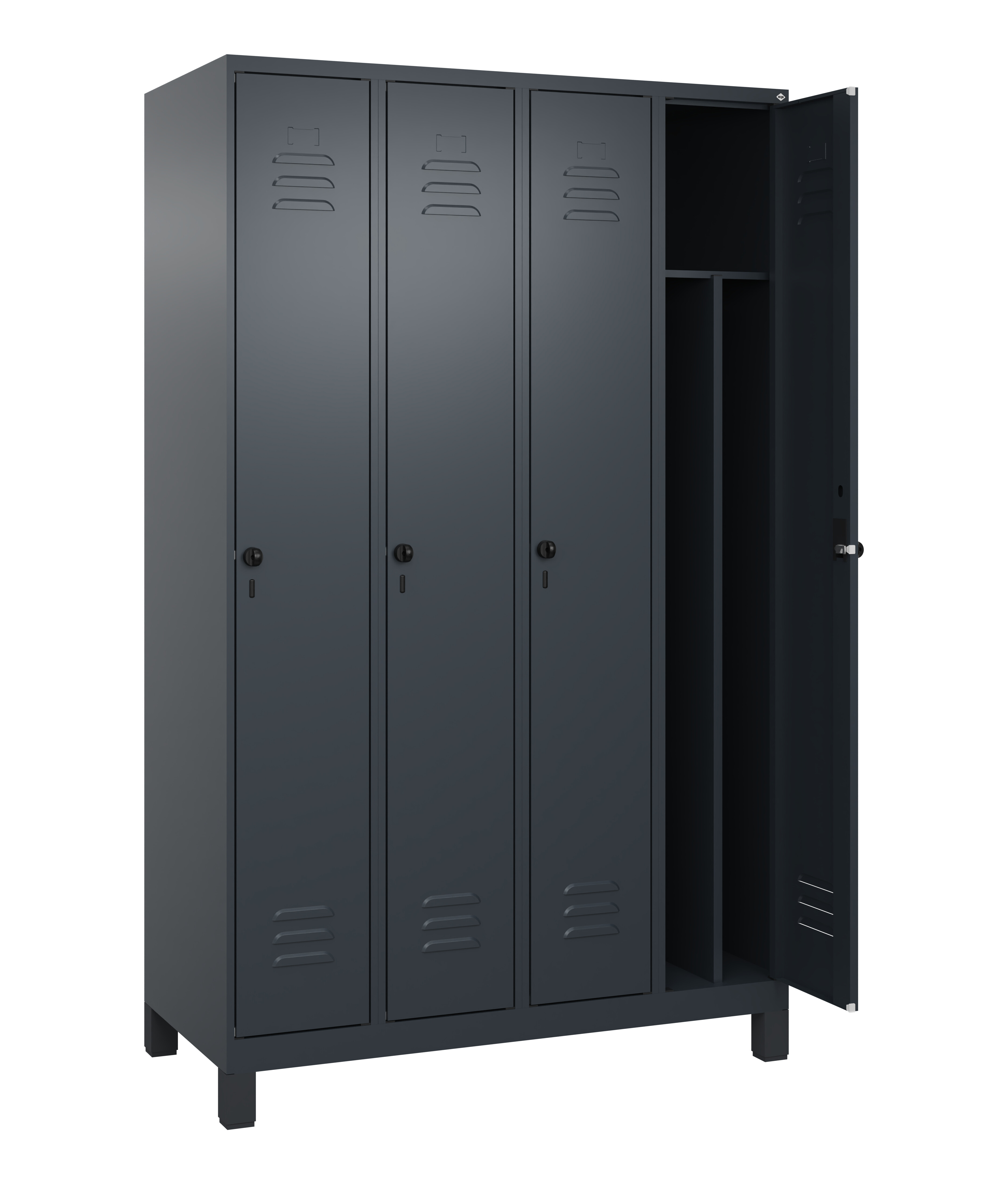 Spind Classic Plus, Füße, 4 Abteile, 1950x1200x500mm Spind Classic Plus, Füße, 4 Abteile, 1950x1200x500mm