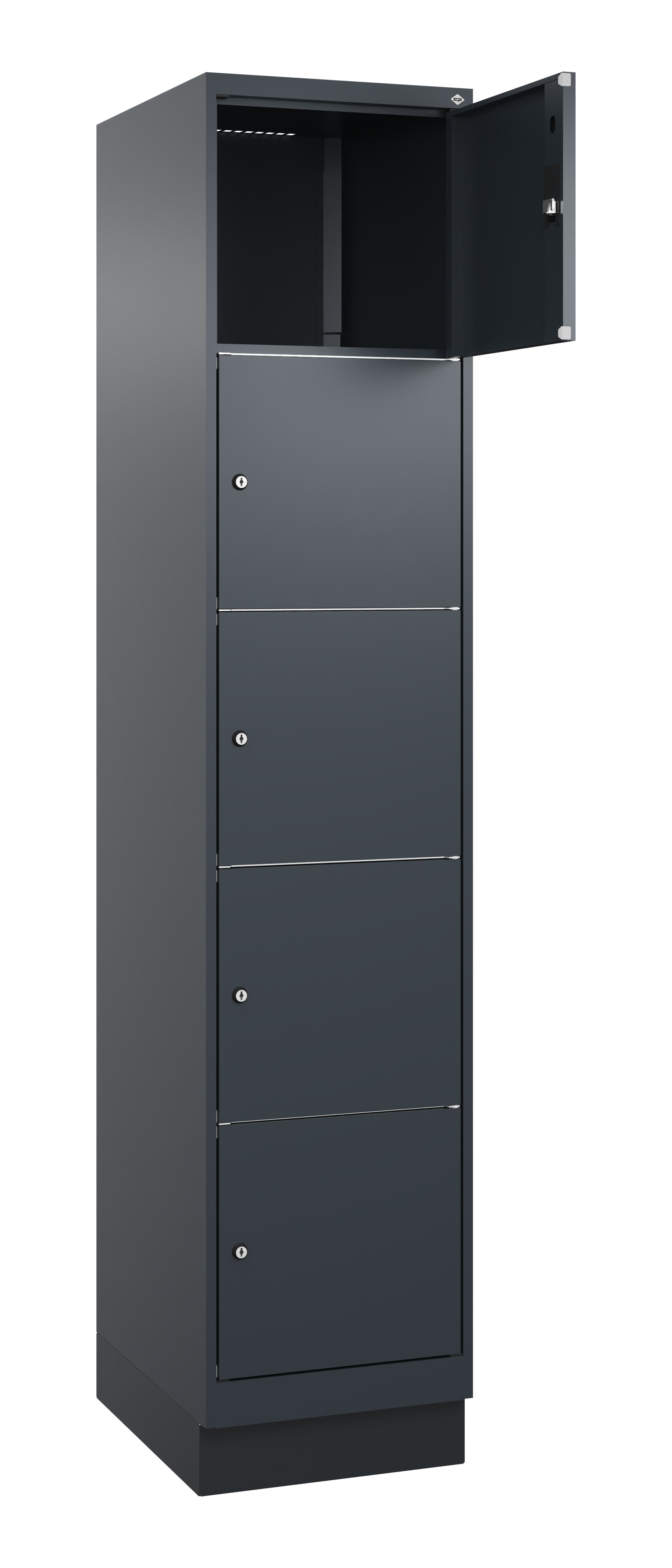 Schließfachschrank Classic Plus, Sockel, 5 Fächer, 2120x400x500mm