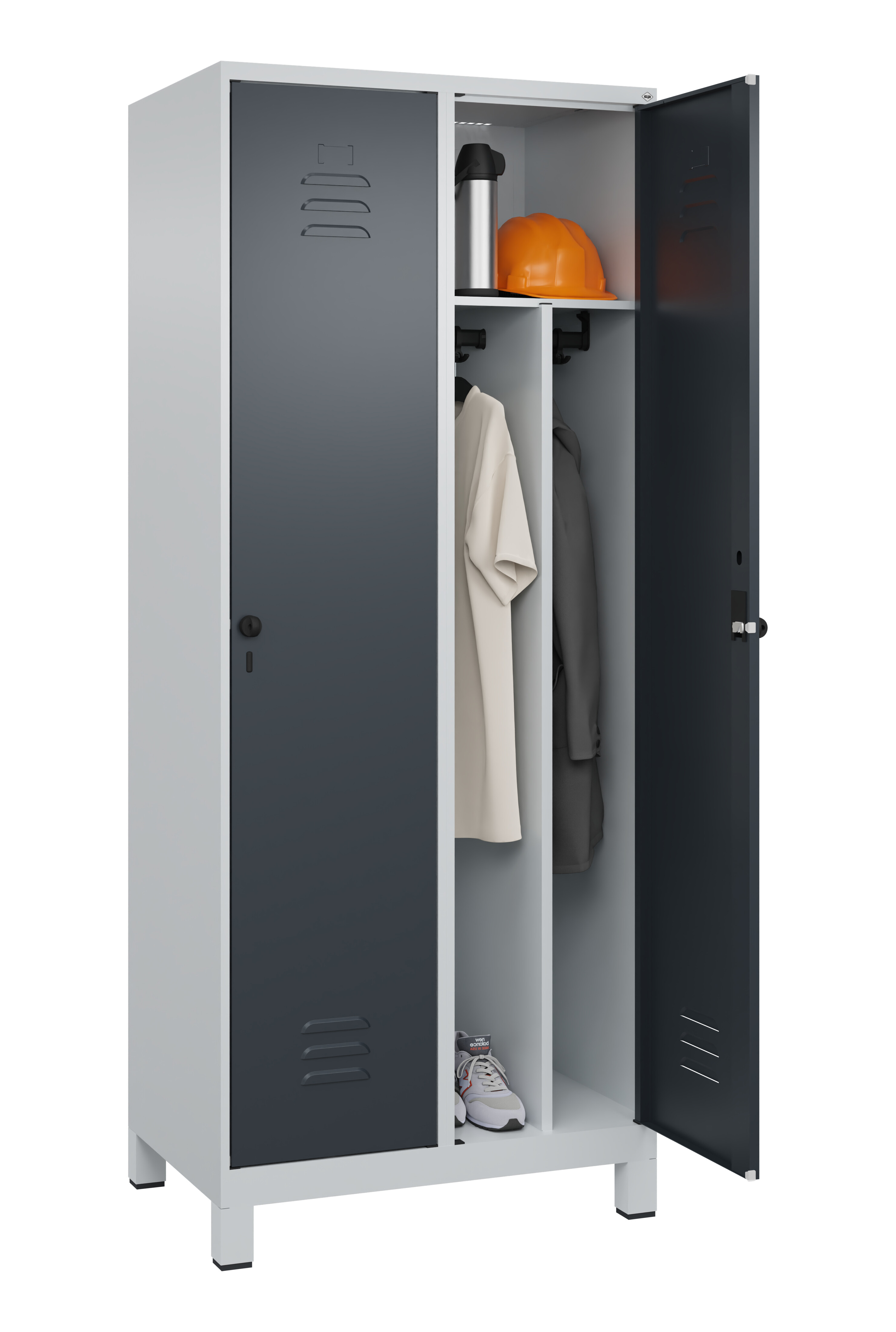 Spind Classic Plus, Füße, 2 Abteile, 1950x800x500mm Spind Classic Plus, Füße, 2 Abteile, 1950x800x500mm