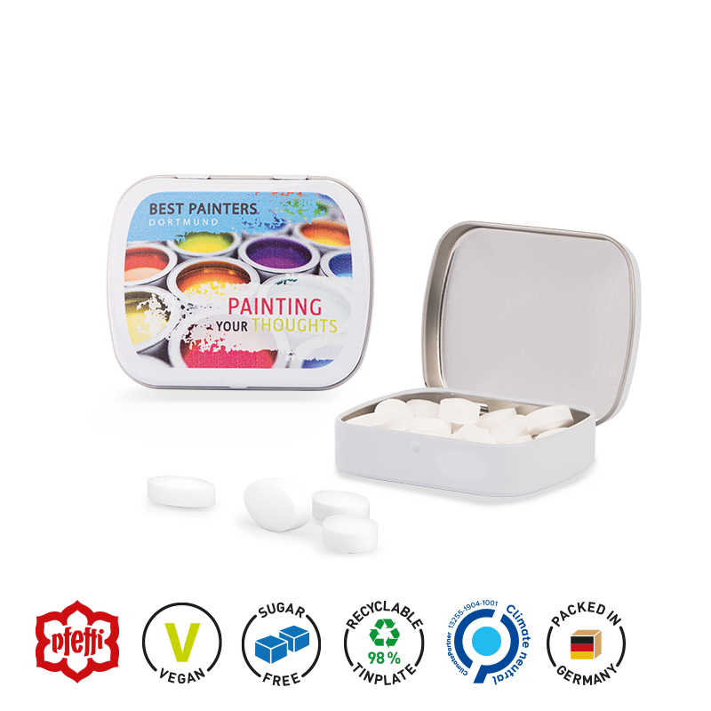 Klappdose weiß Pfeffi zuckerfreien Pfefferminzpastillen Klappdose weiß Pfeffi zuckerfreien Pfefferminzpastillen