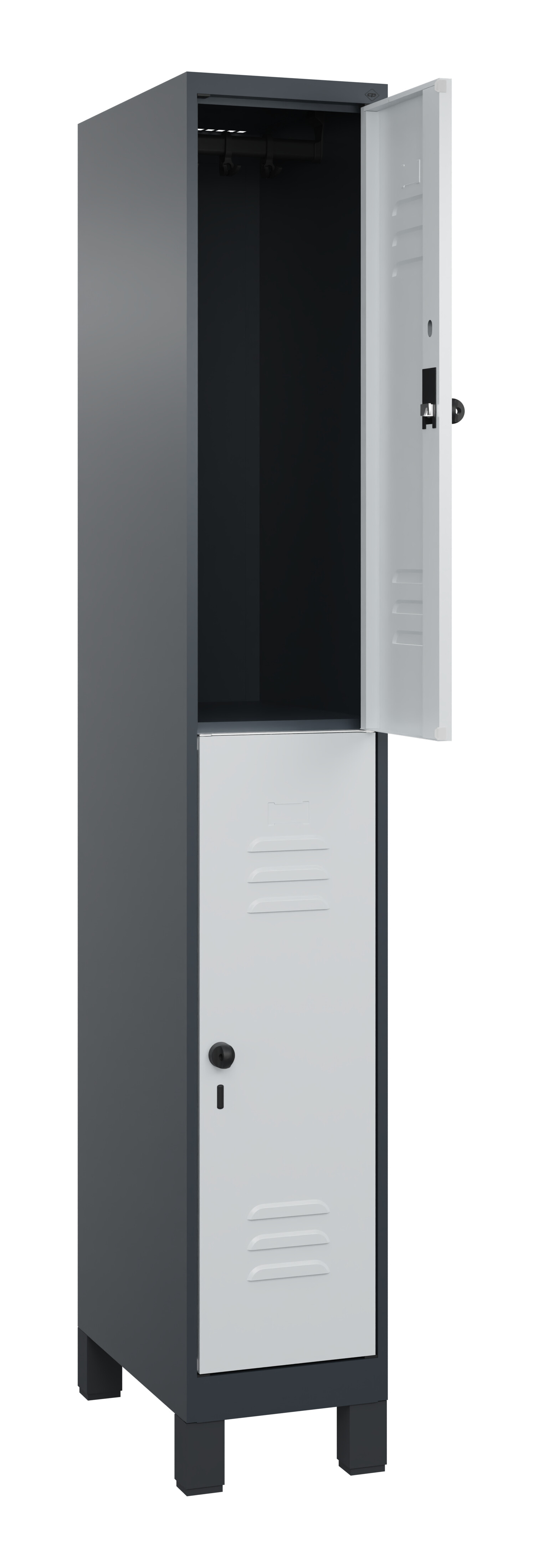 Doppelstock-Spind Classic Plus, Füße, 2 Fächer, 1950x300x500mm Doppelstock-Spind Classic Plus, Füße, 2 Fächer, 1950x300x500mm