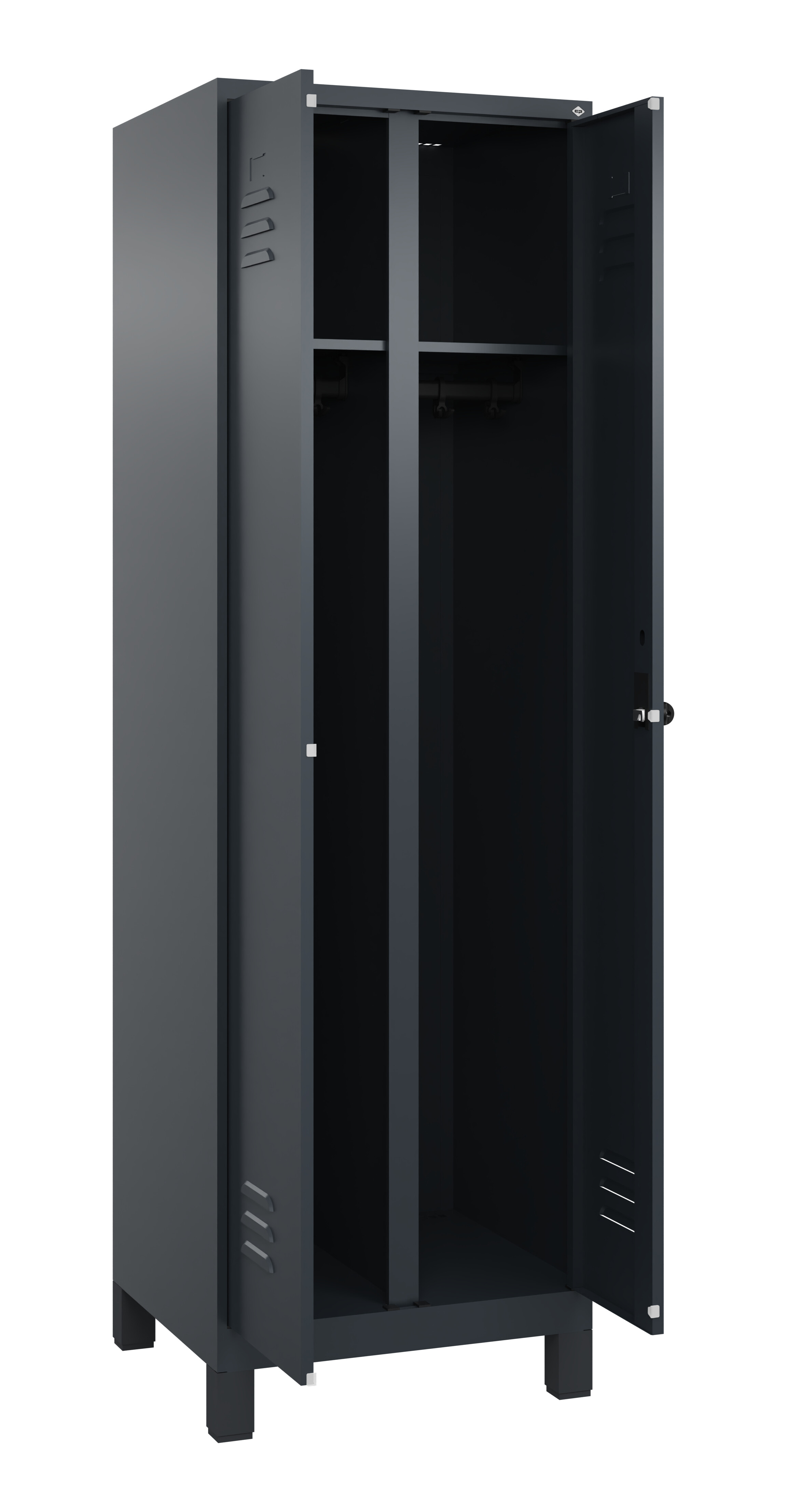 Schwarz-Weiß-Spind Classic Plus, Füße, 2 Abteile, 1950x600x500mm Schwarz-Weiß-Spind Classic Plus, Füße, 2 Abteile, 1950x600x500mm