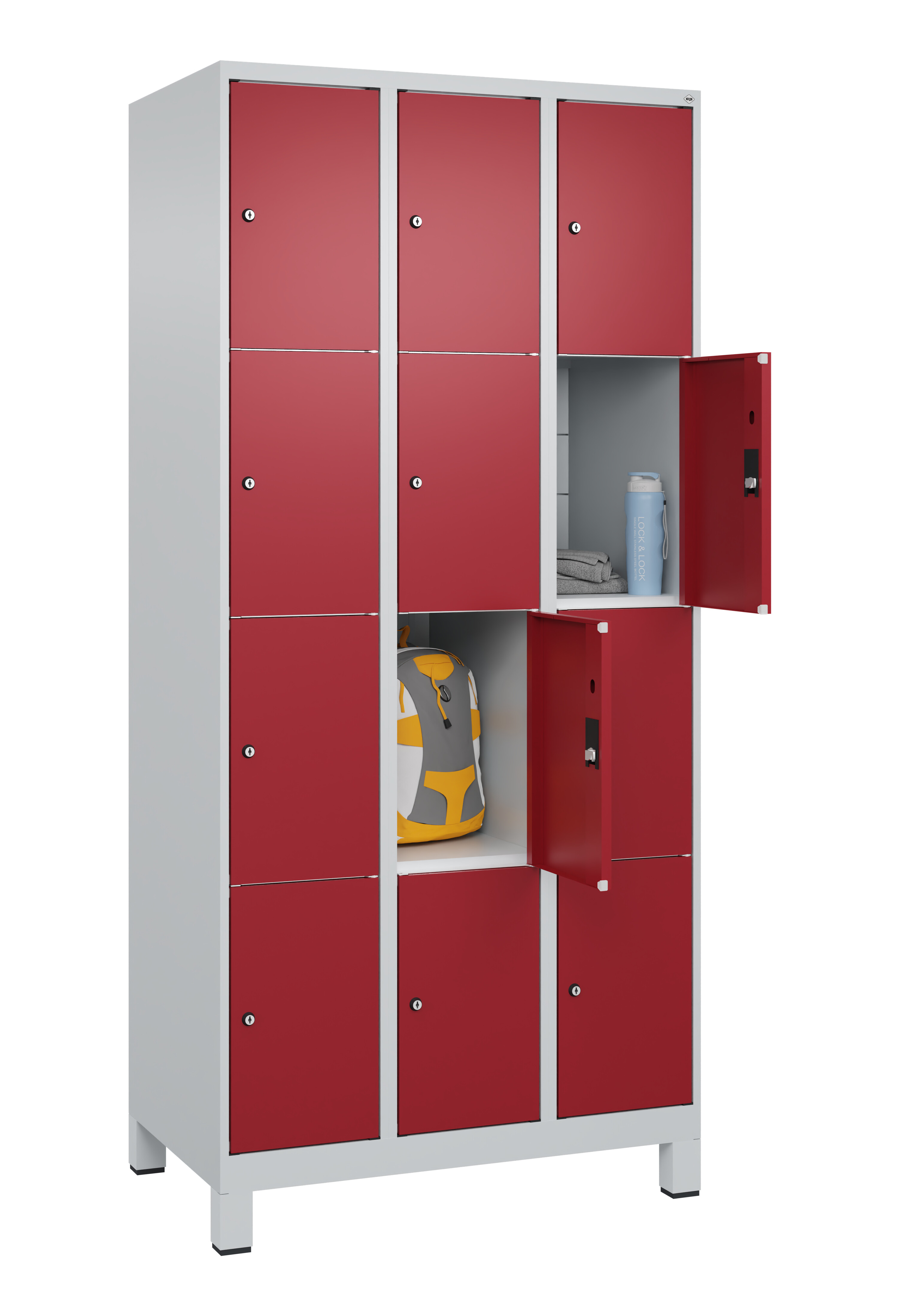 Schließfachschrank Classic Plus, Füße, 12 Fächer, 1950x900x500mm