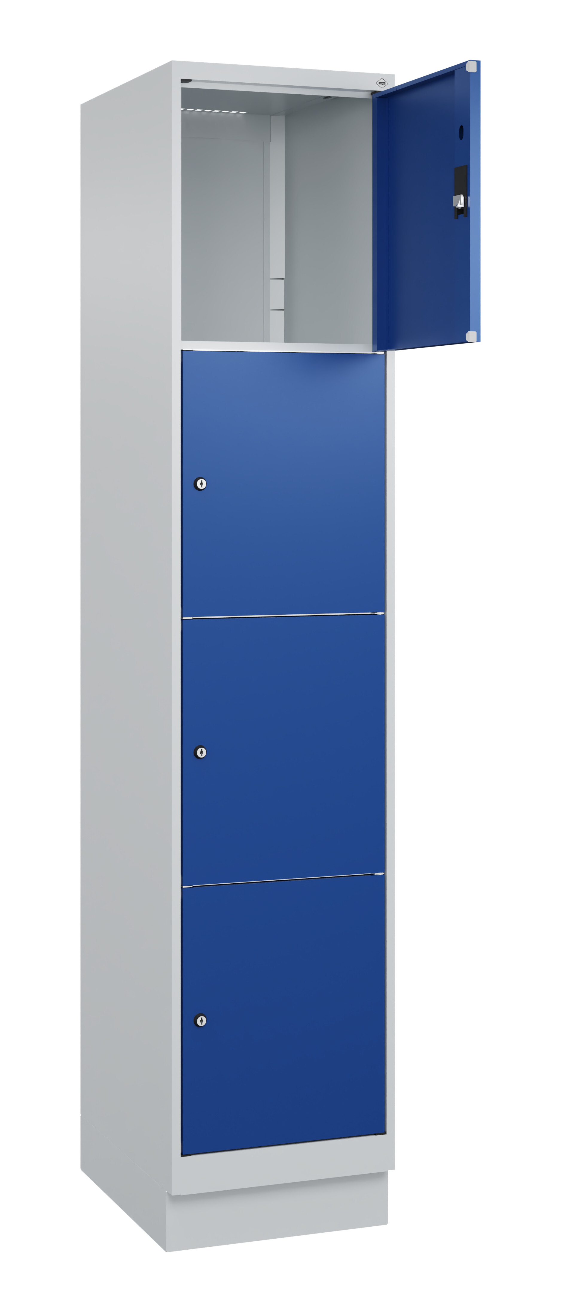 Schließfachschrank Classic Plus, Sockel, 4 Fächer, 2120x400x500mm