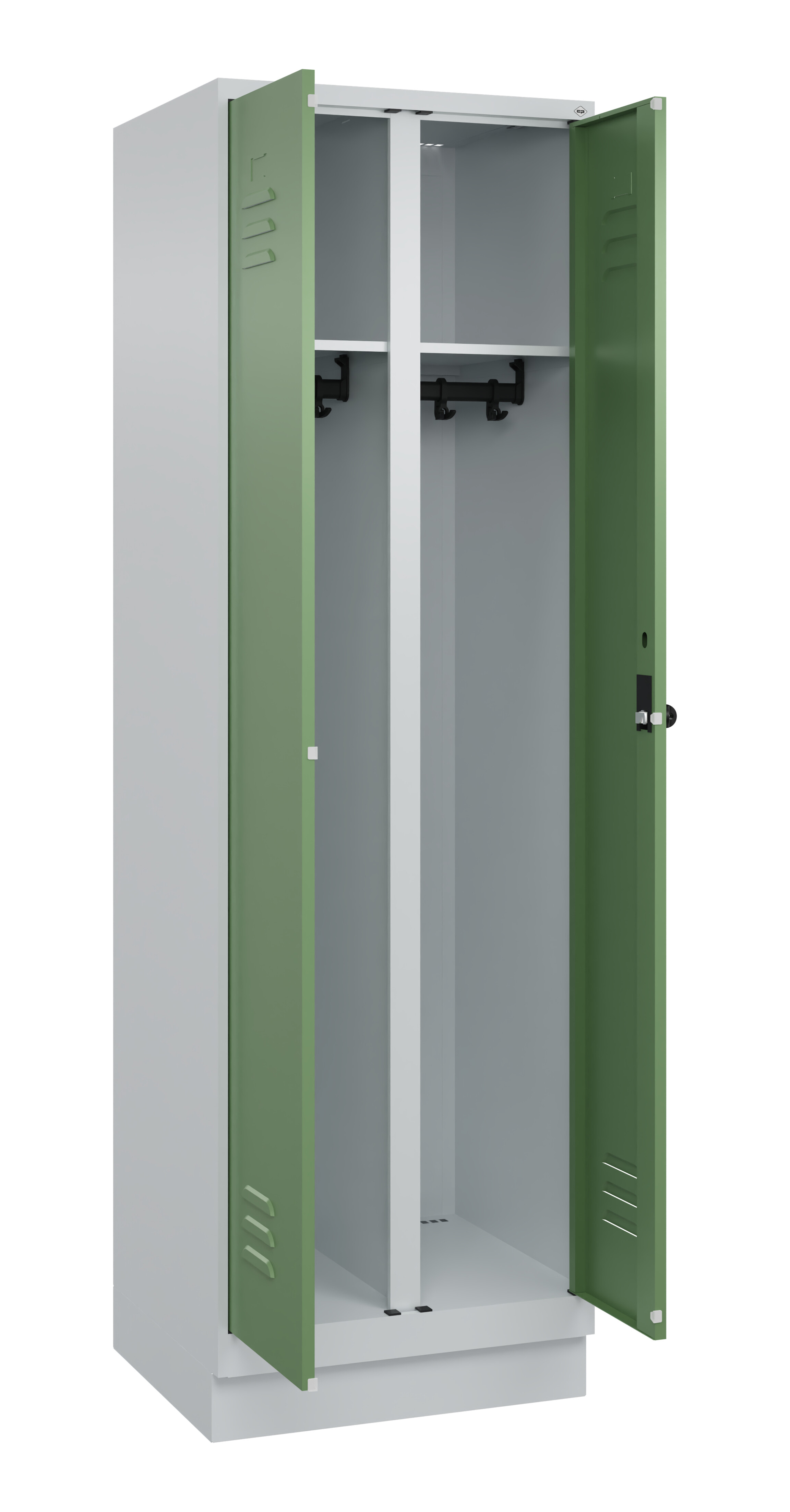 Schwarz-Weiß-Spind Classic Plus, Sockel, 2 Abteile, 1950x600x500mm Schwarz-Weiß-Spind Classic Plus, Sockel, 2 Abteile, 1950x600x500mm