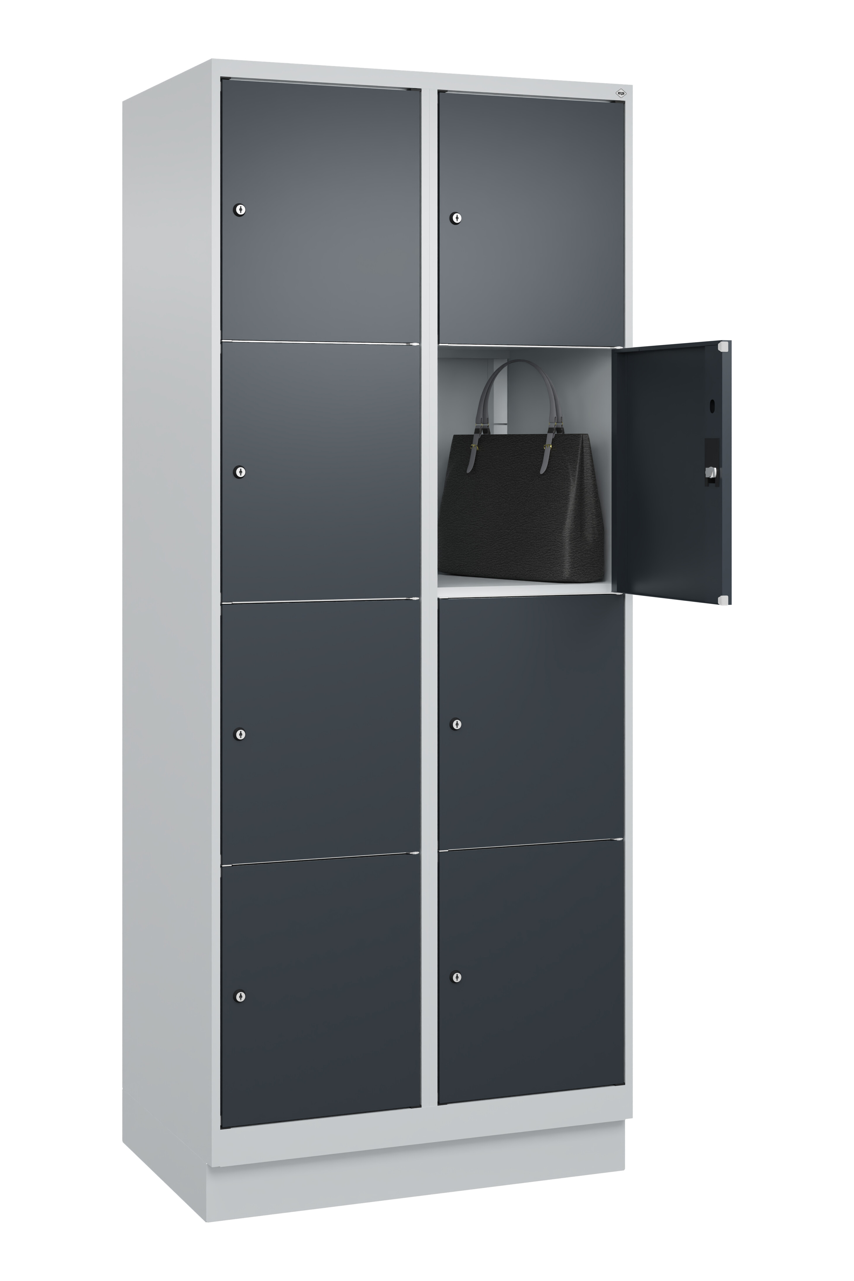 Schließfachschrank Classic Plus, Sockel, 8 Fächer, 2120x800x500mm