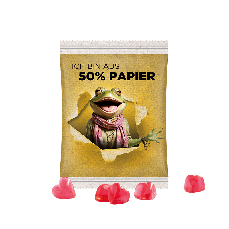 Maxitüte Folie mit ca. 50% Papieranteil weiß Trolli Fruchtgummi Herz rot