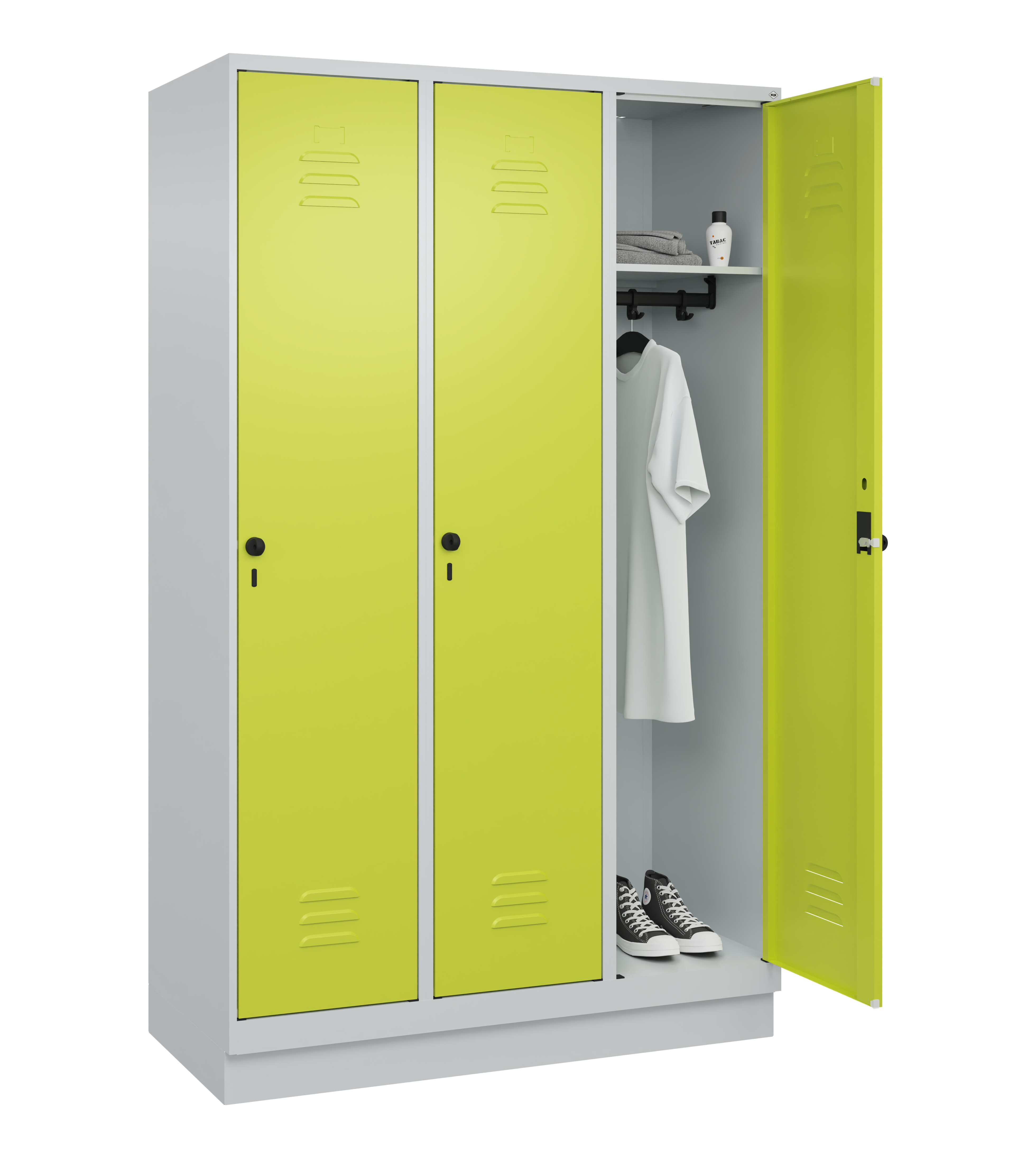 Spind Classic Plus, Sockel, 3 Abteile, 1950x1200x500mm Spind Classic Plus, Sockel, 3 Abteile, 1950x1200x500mm