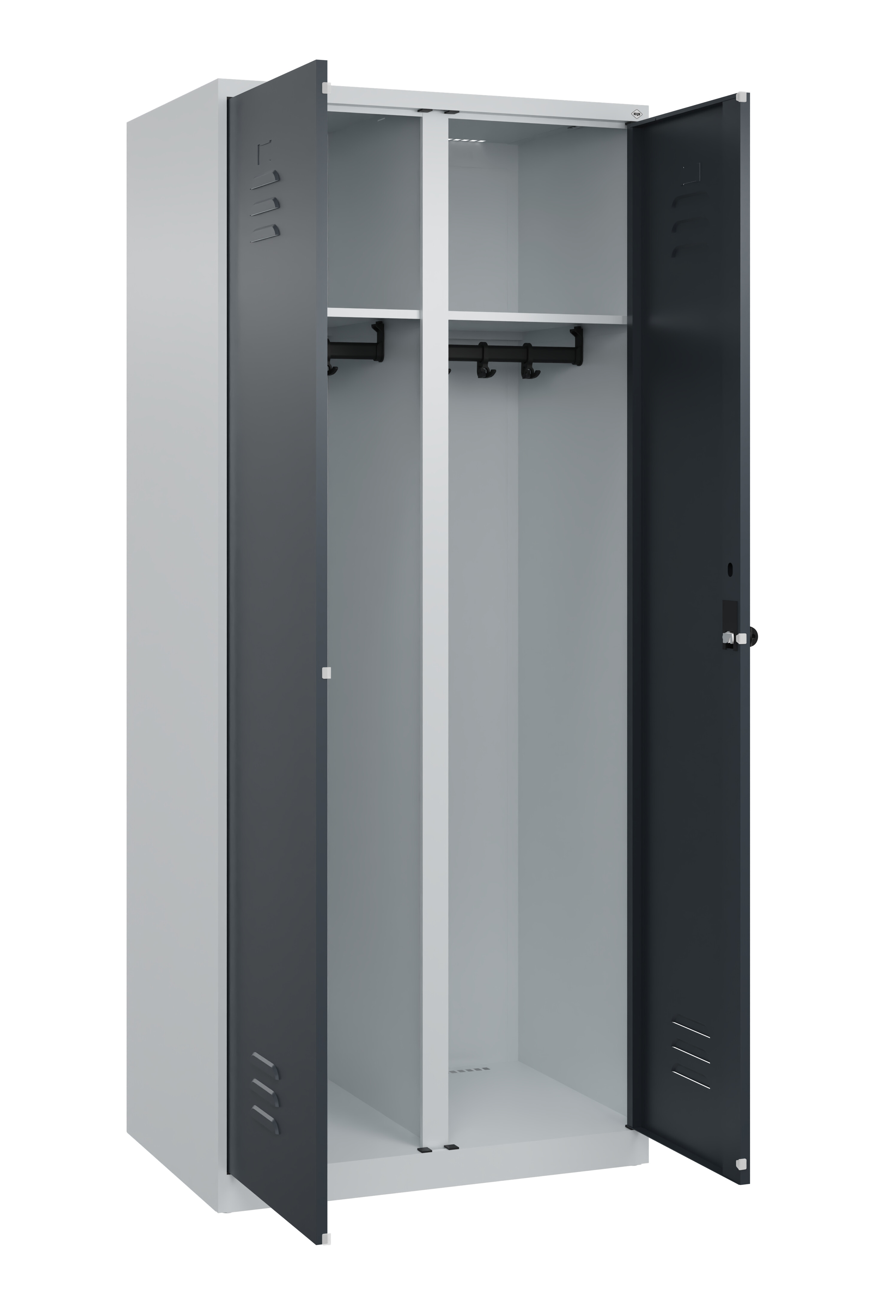 Schwarz-Weiß-Spind Classic Plus, 2 Abteile, 1850x800x500mm Schwarz-Weiß-Spind Classic Plus, 2 Abteile, 1850x800x500mm