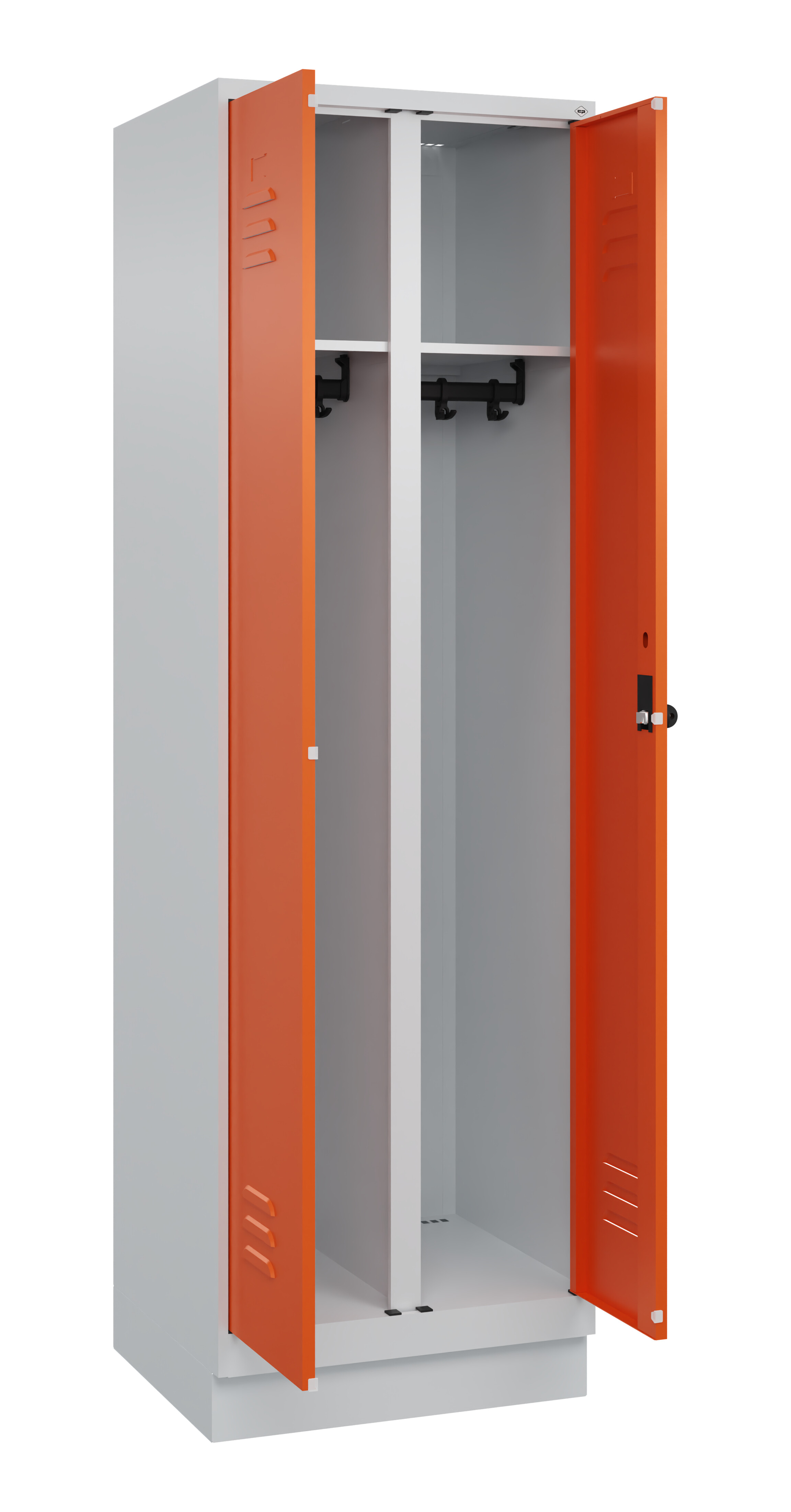 Schwarz-Weiß-Spind Classic Plus, Sockel, 2 Abteile, 1950x600x500mm Schwarz-Weiß-Spind Classic Plus, Sockel, 2 Abteile, 1950x600x500mm