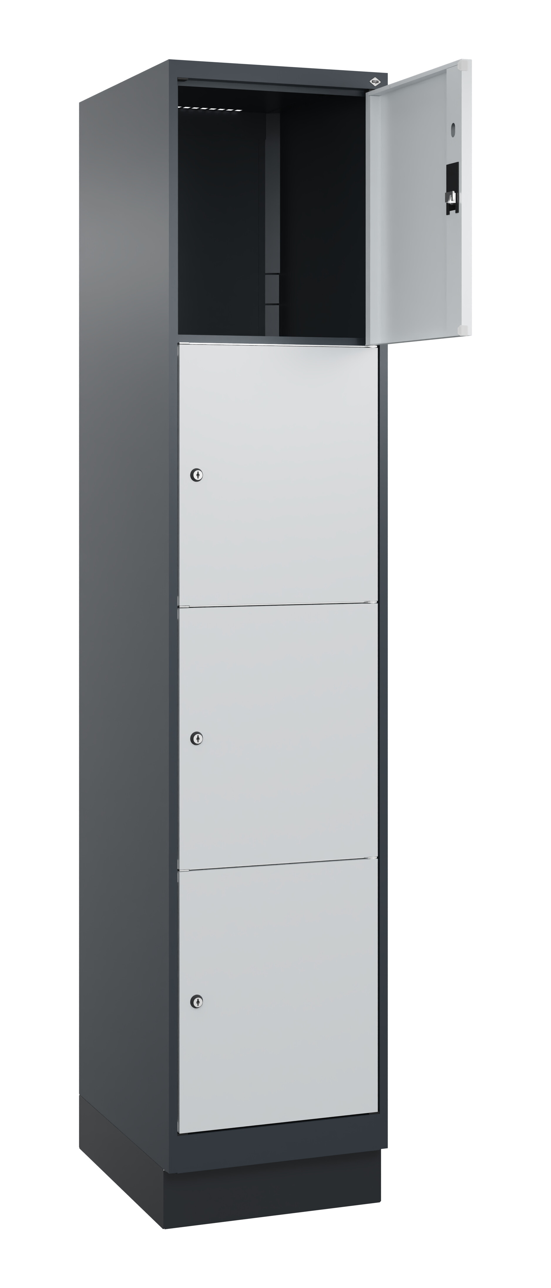 Schließfachschrank Classic Plus, Sockel, 4 Fächer, 2120x400x500mm