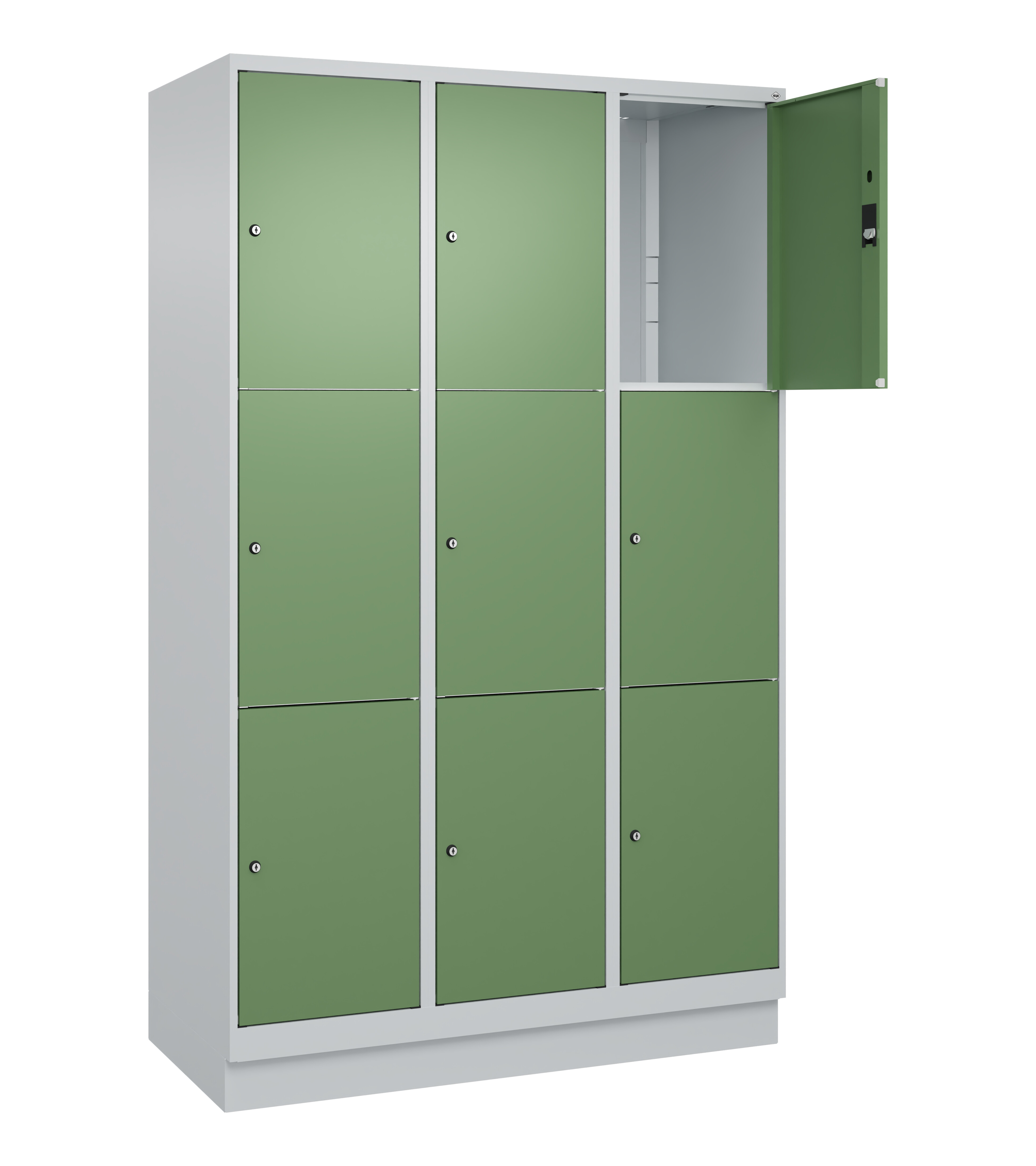 Schließfachschrank Classic Plus, Sockel, 9 Fächer, 2120x1200x500mm