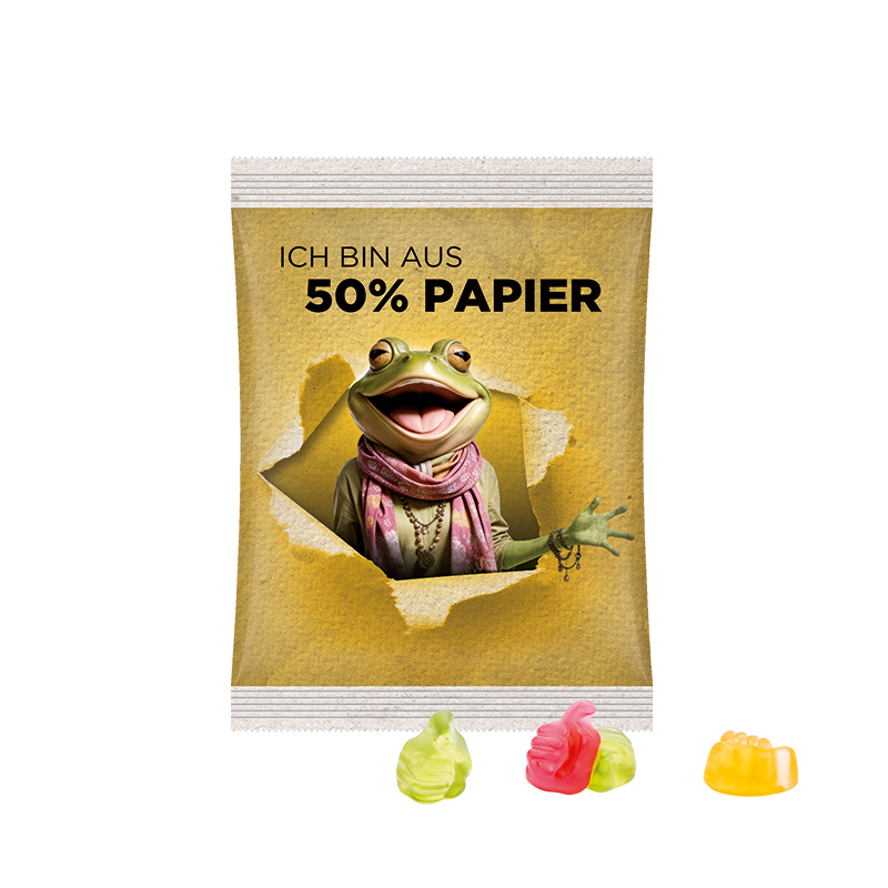 Maxitüte Folie mit ca. 50% Papieranteil weiß Trolli Fruchtgummi Daumen Maxitüte Folie mit ca. 50% Papieranteil weiß Trolli Fruchtgummi Daumen