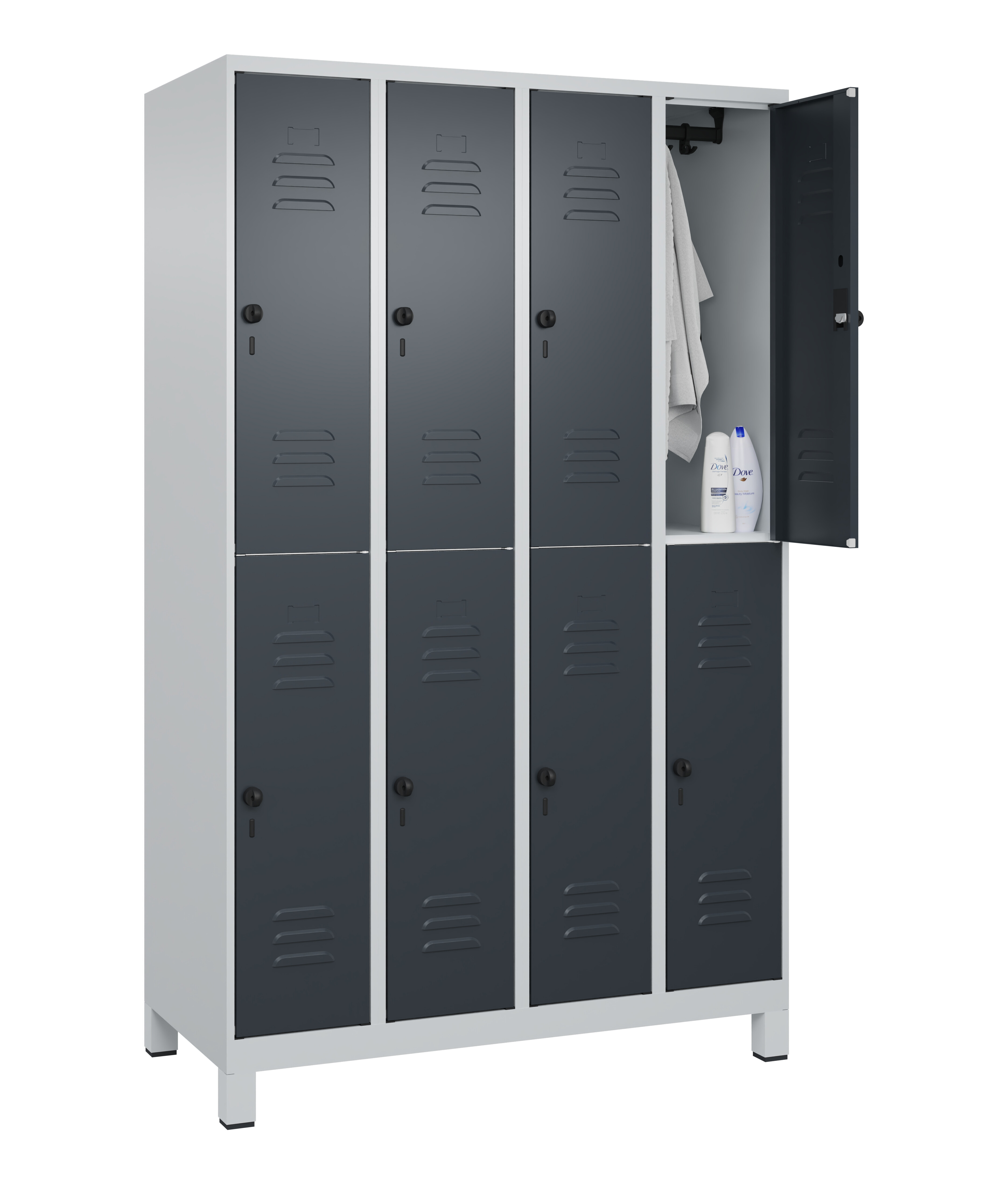 Doppelstock-Spind Classic Plus, Füße, 8 Fächer, 1950x1200x500mm
