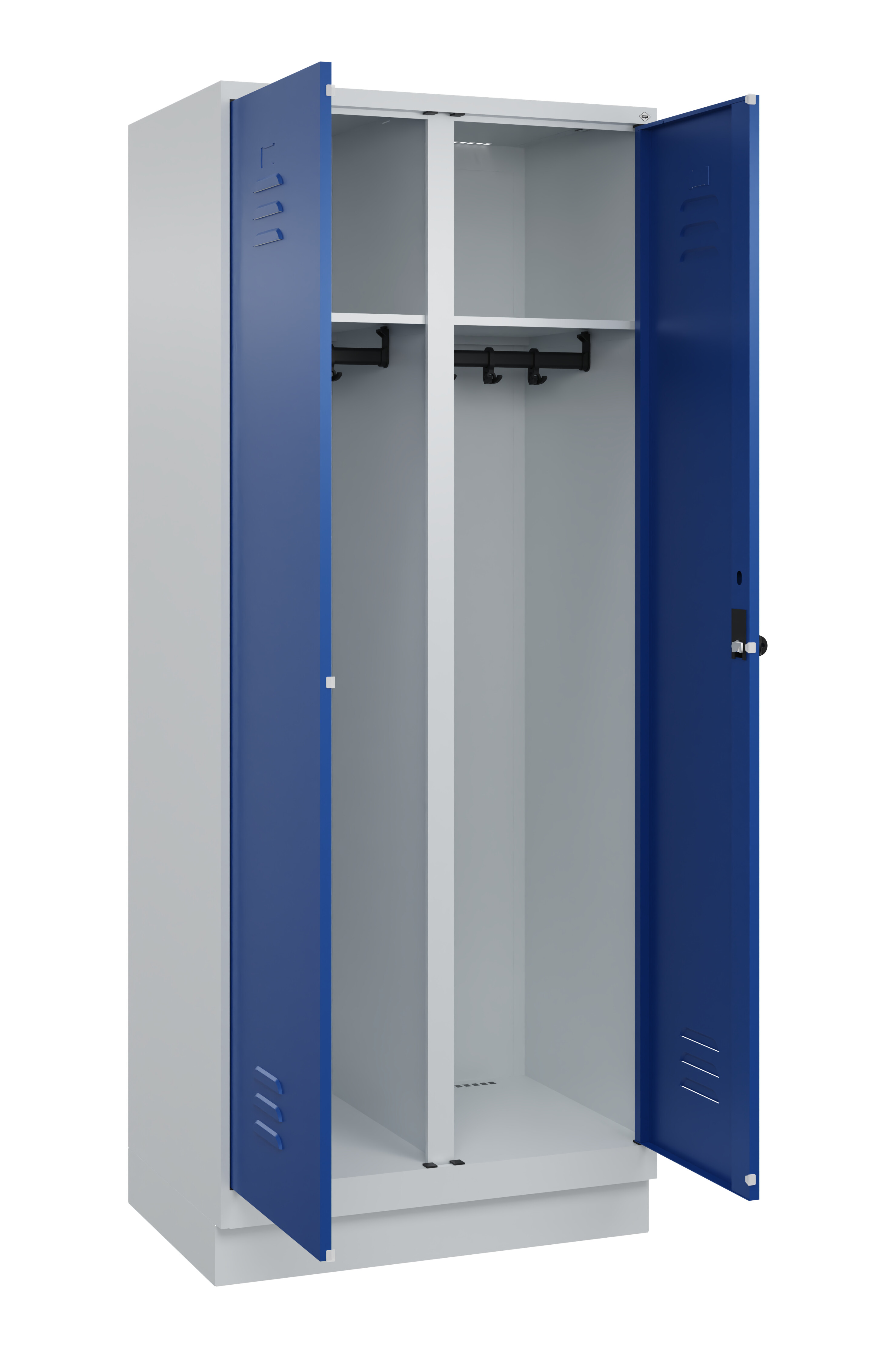 Schwarz-Weiß-Spind Classic Plus, Sockel, 2 Abteile, 1950x800x500mm