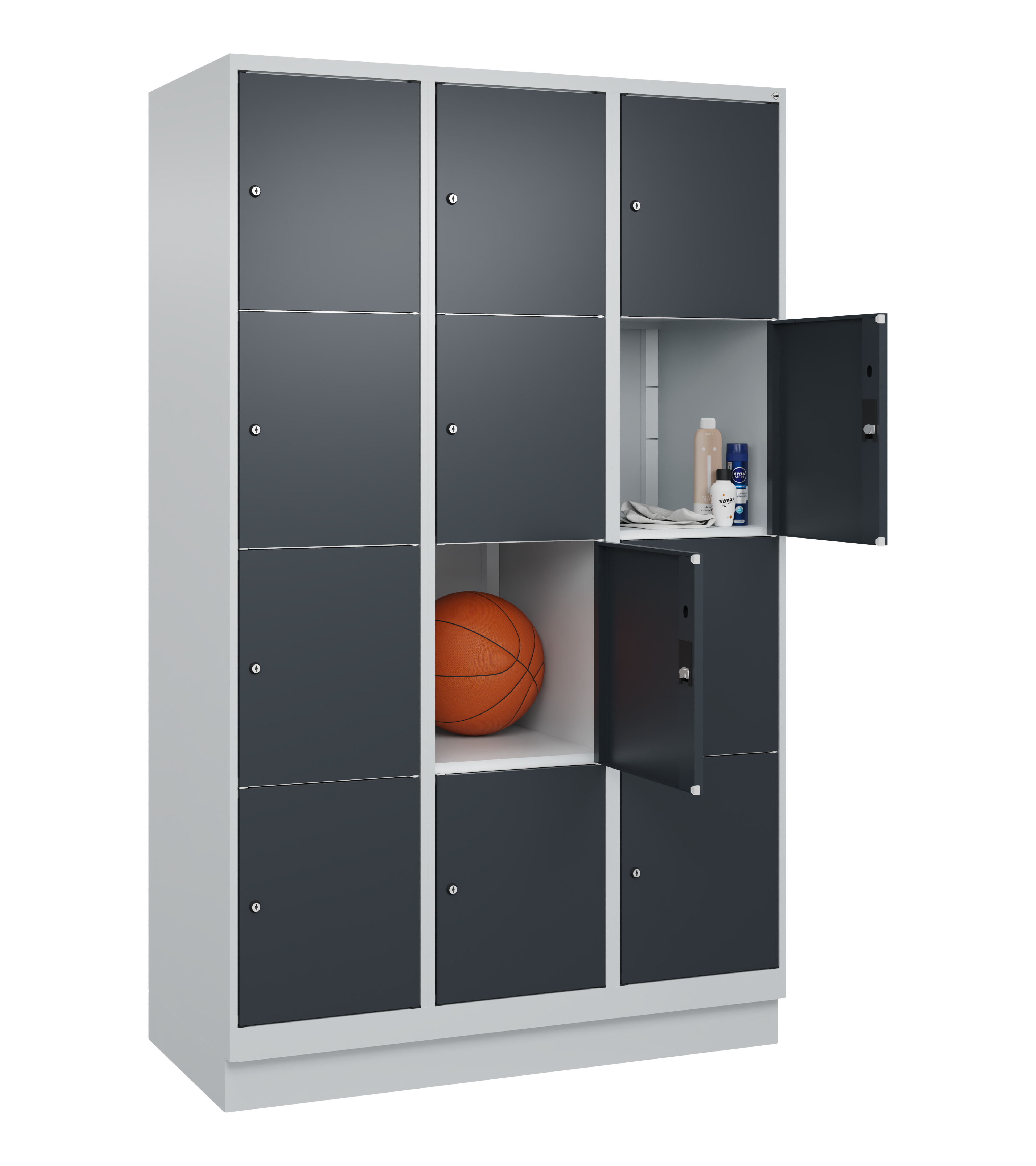 Schließfachschrank Classic Plus, Sockel, 12 Fächer, 2120x1200x500mm