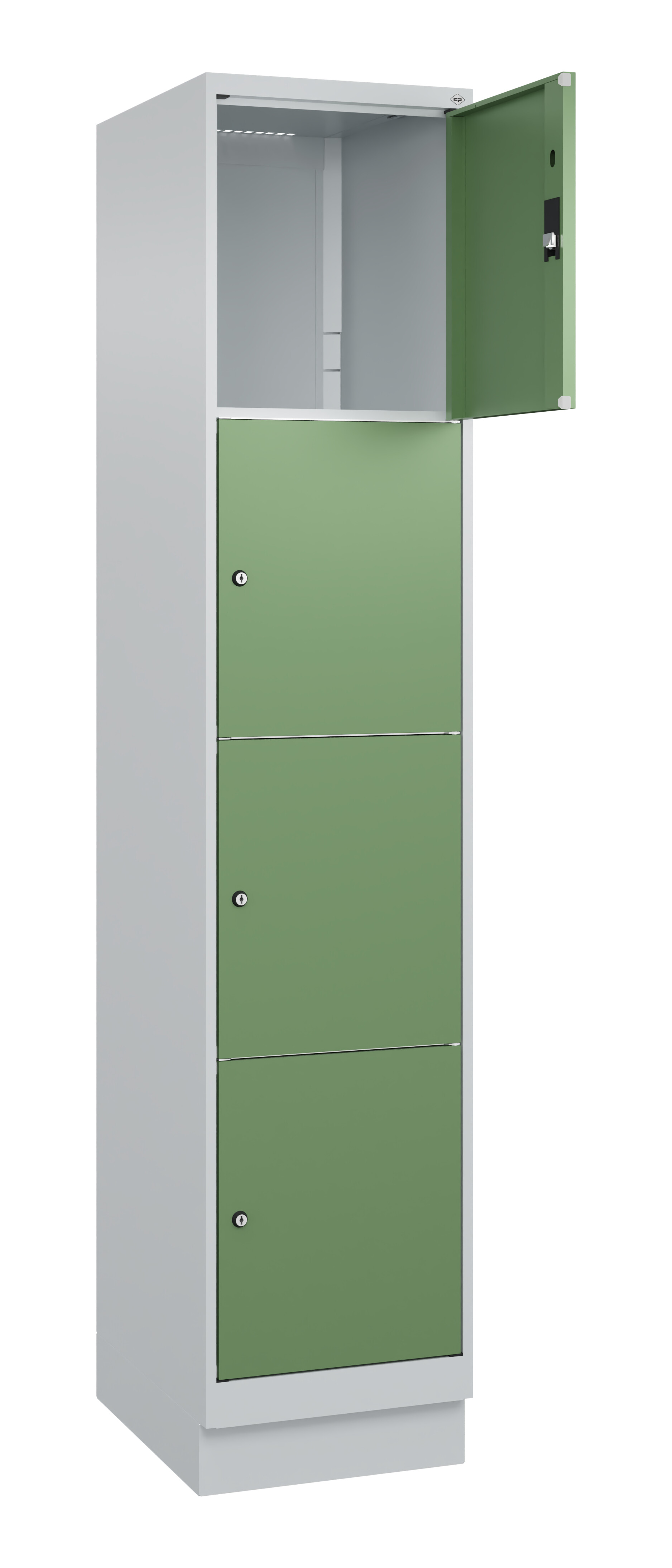 Schließfachschrank Classic Plus, Sockel, 4 Fächer, 2120x400x500mm