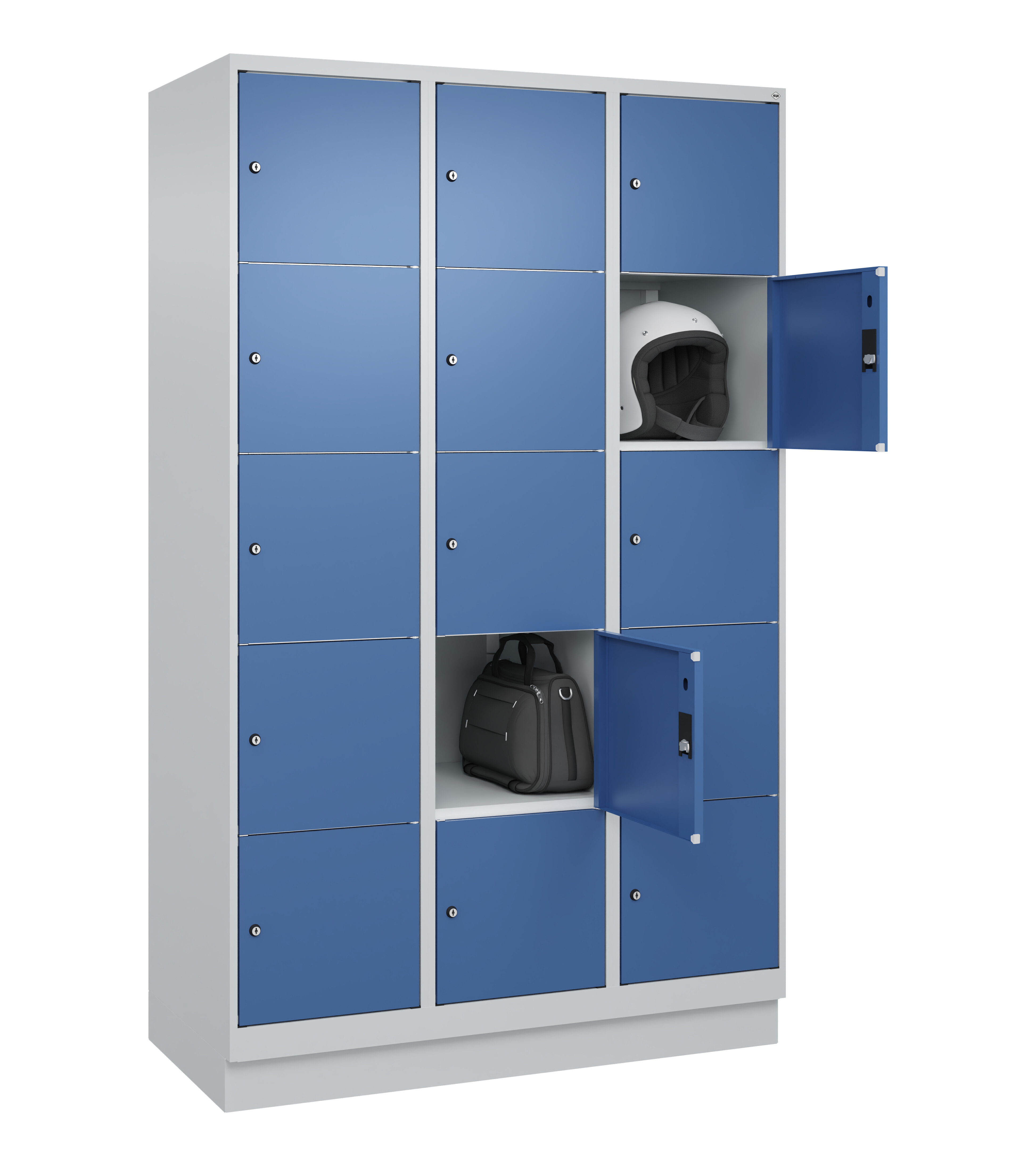 Schließfachschrank Classic Plus, Sockel, 15 Fächer, 2120x1200x500mm