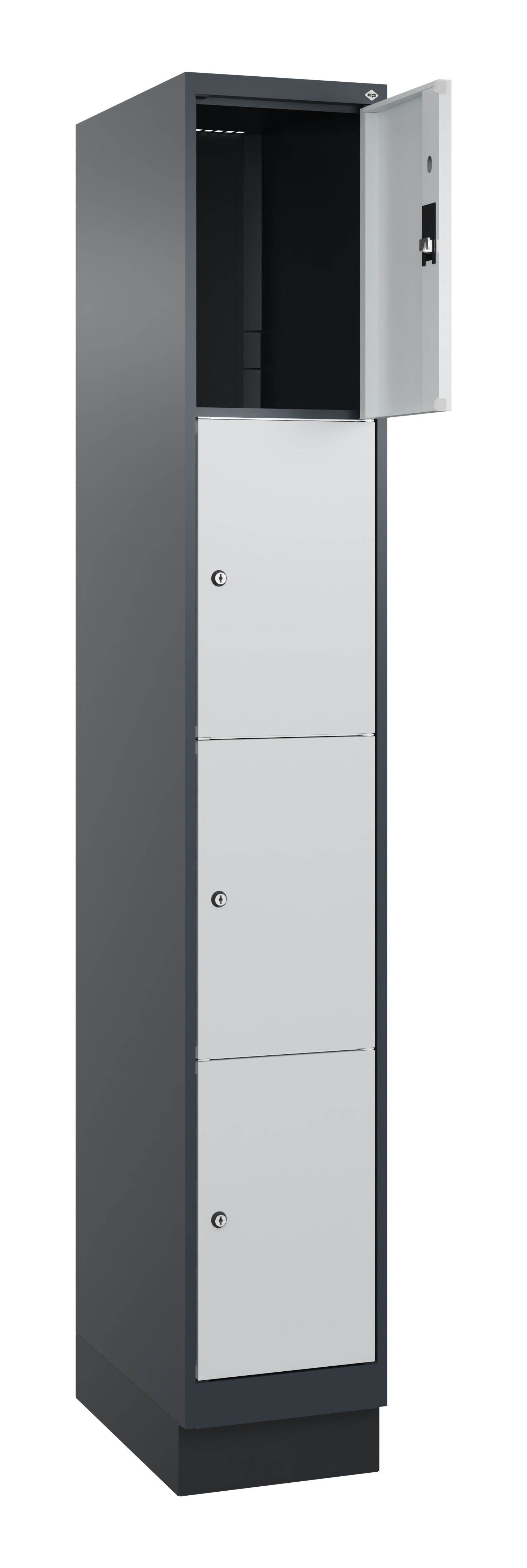 Schließfachschrank Classic Plus, Sockel, 4 Fächer, 1950x300x500mm