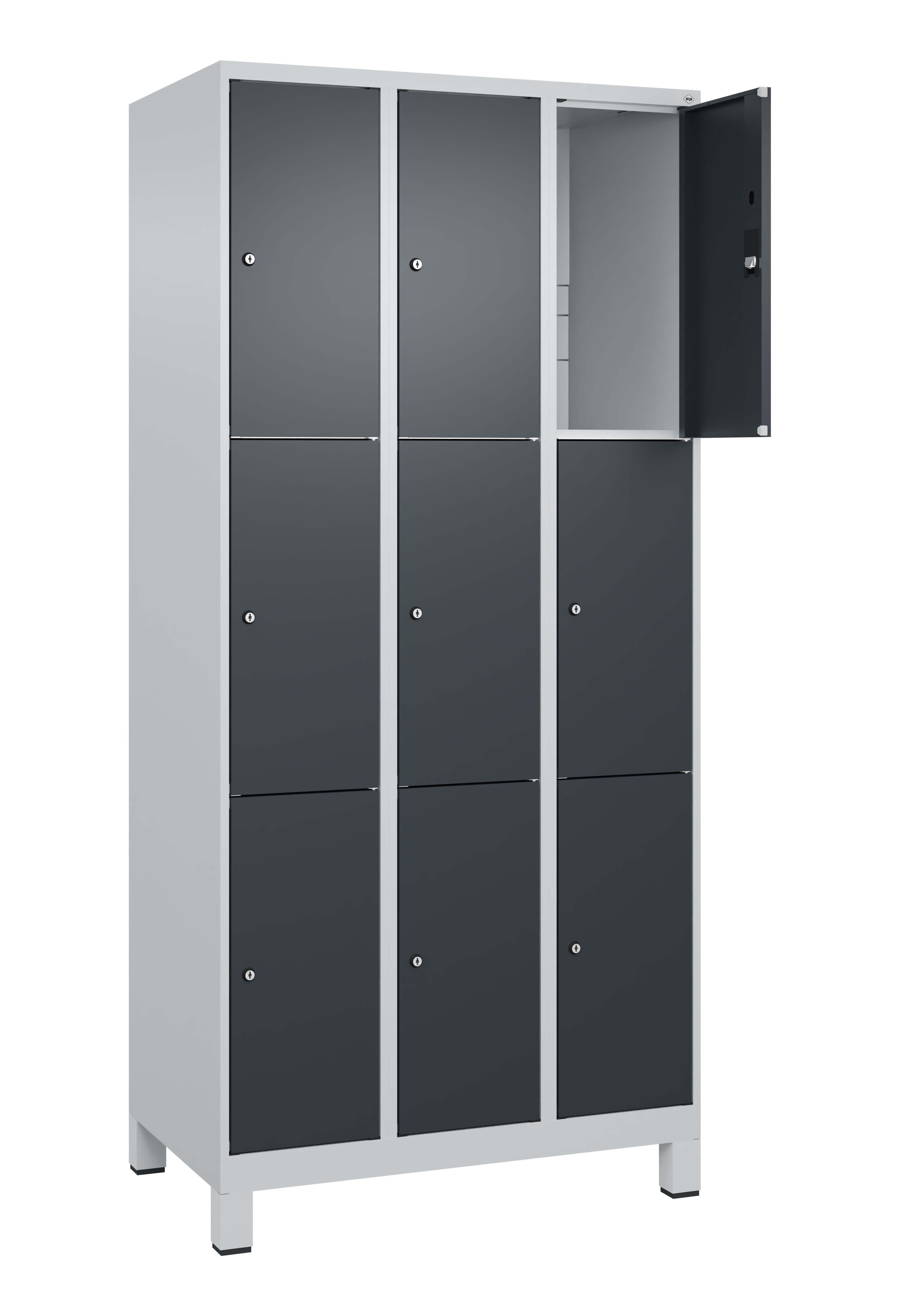 Schließfachschrank Classic Plus, Füße, 9 Fächer, 1950x900x500mm