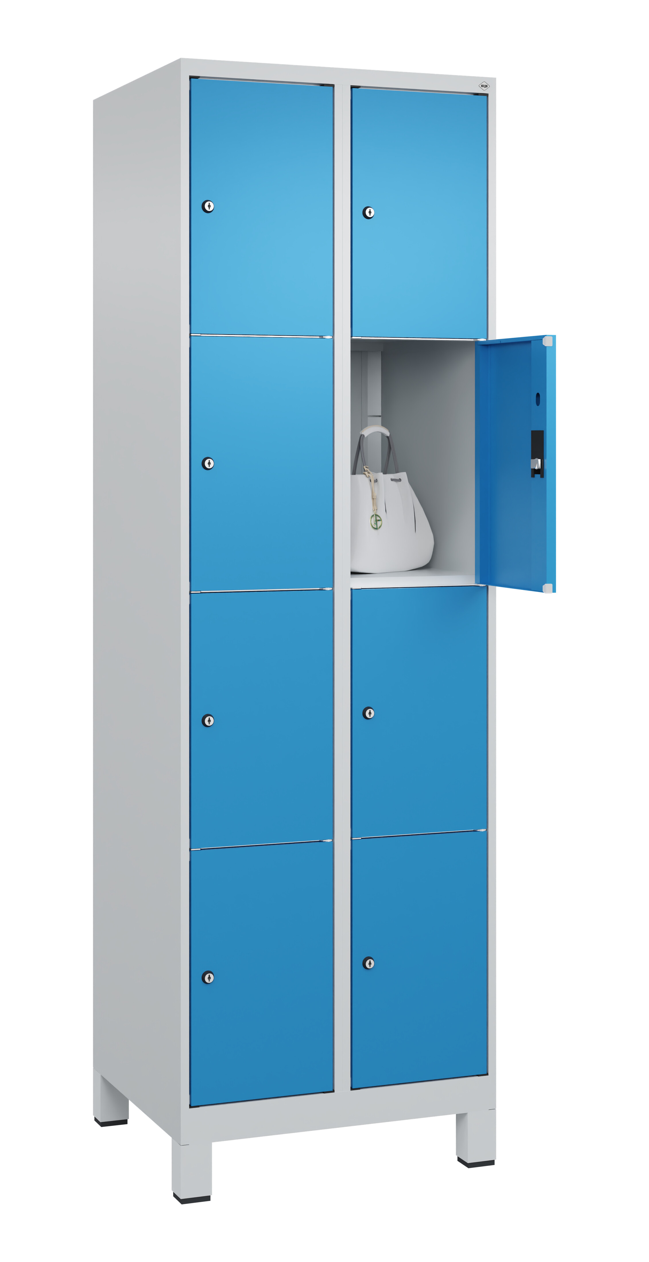 Schließfachschrank Classic Plus, Füße, 8 Fächer, 1950x600x500mm