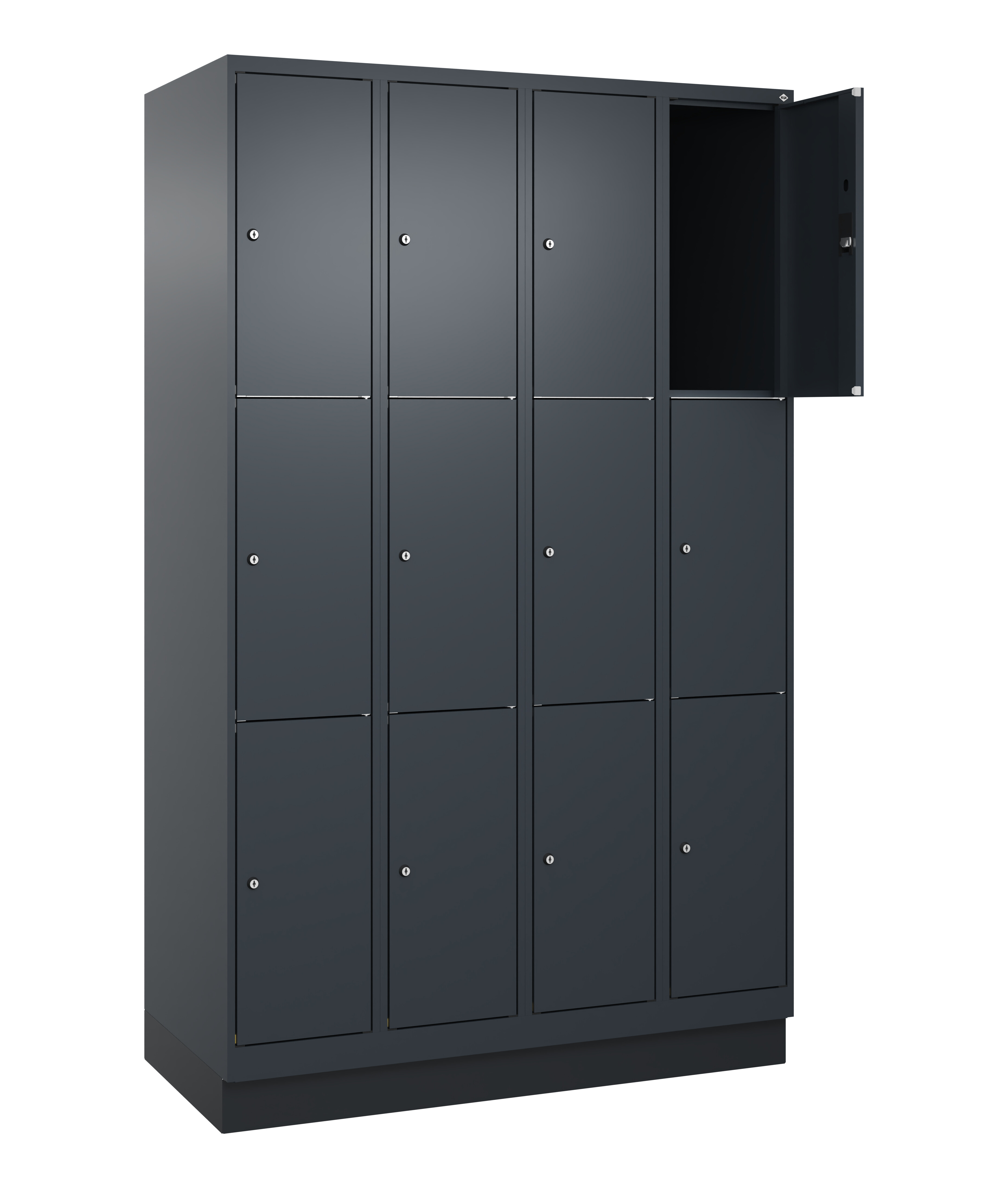 Schließfachschrank Classic Plus, Sockel, 12 Fächer, 1950x1200x500mm