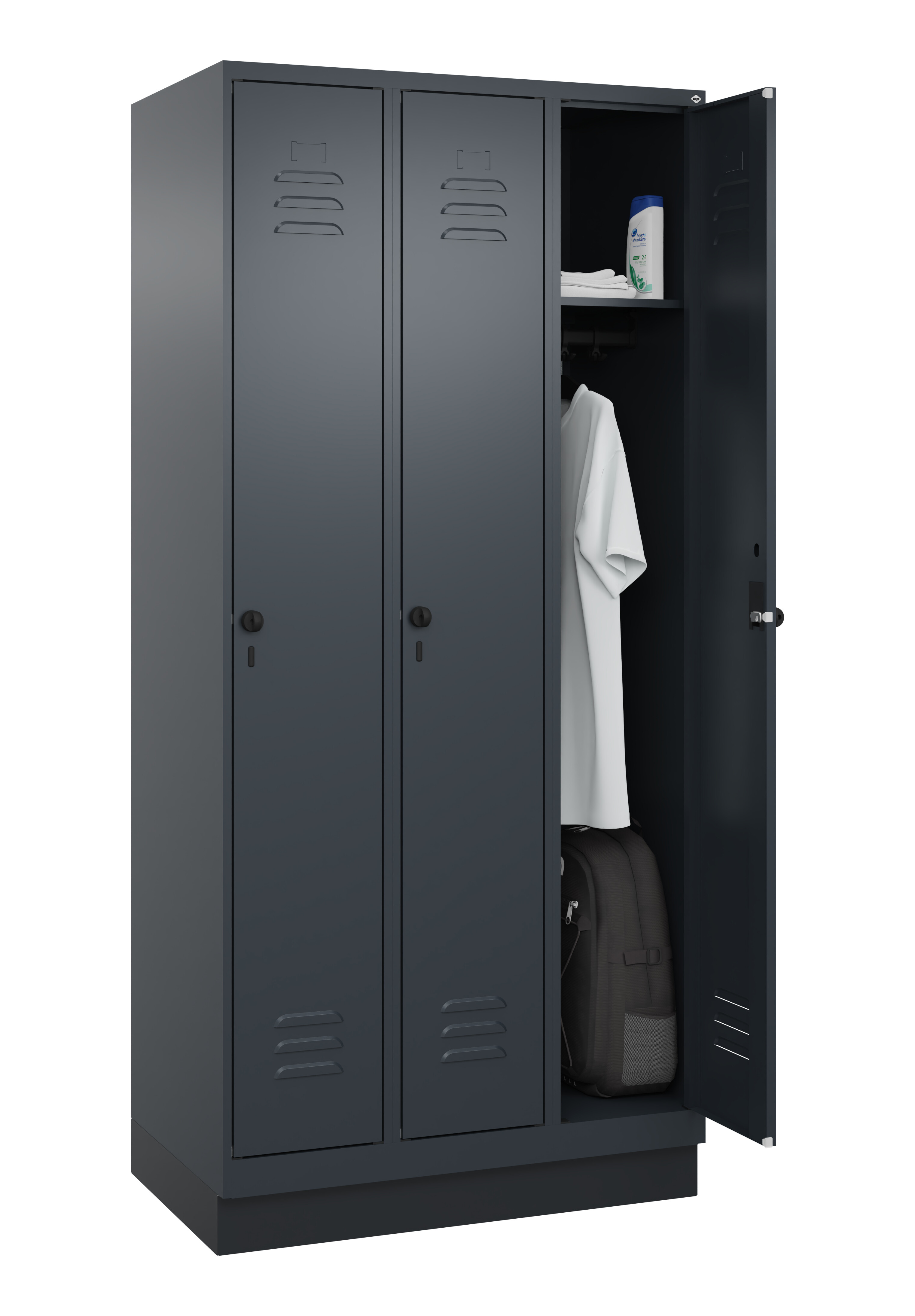 Spind Classic Plus, Sockel, 3 Abteile, 1950x900x500mm Spind Classic Plus, Sockel, 3 Abteile, 1950x900x500mm