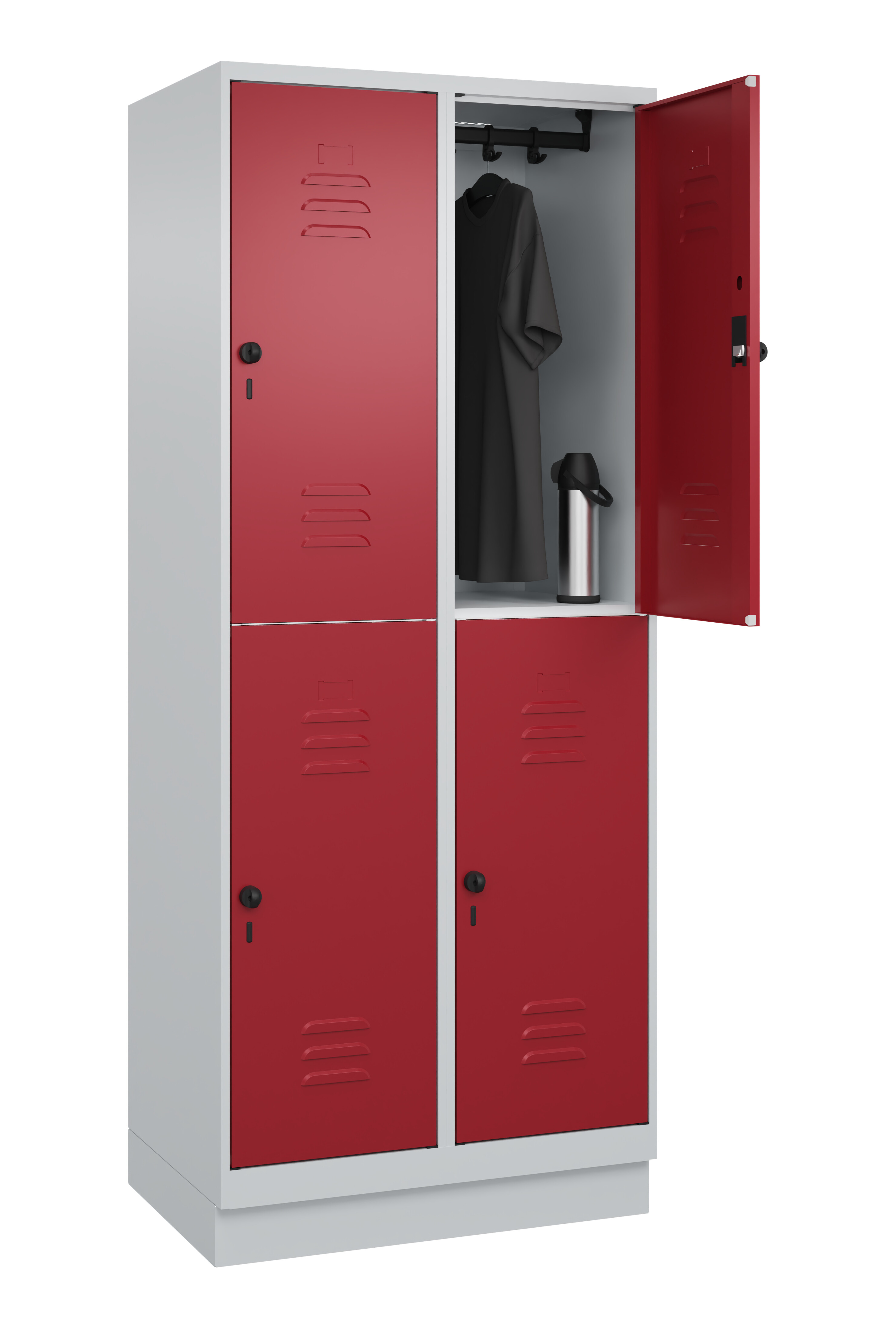 Doppelstock-Spind Classic Plus, Sockel, 4 Fächer, 2080x800x500mm