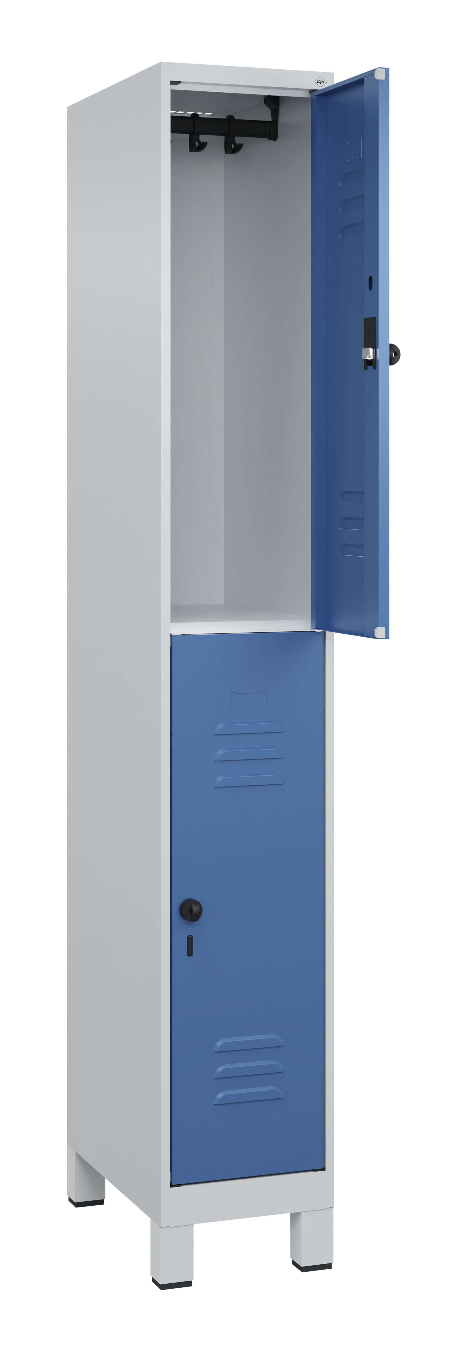 Doppelstock-Spind Classic Plus, Füße, 2 Fächer, 1950x300x500mm Doppelstock-Spind Classic Plus, Füße, 2 Fächer, 1950x300x500mm