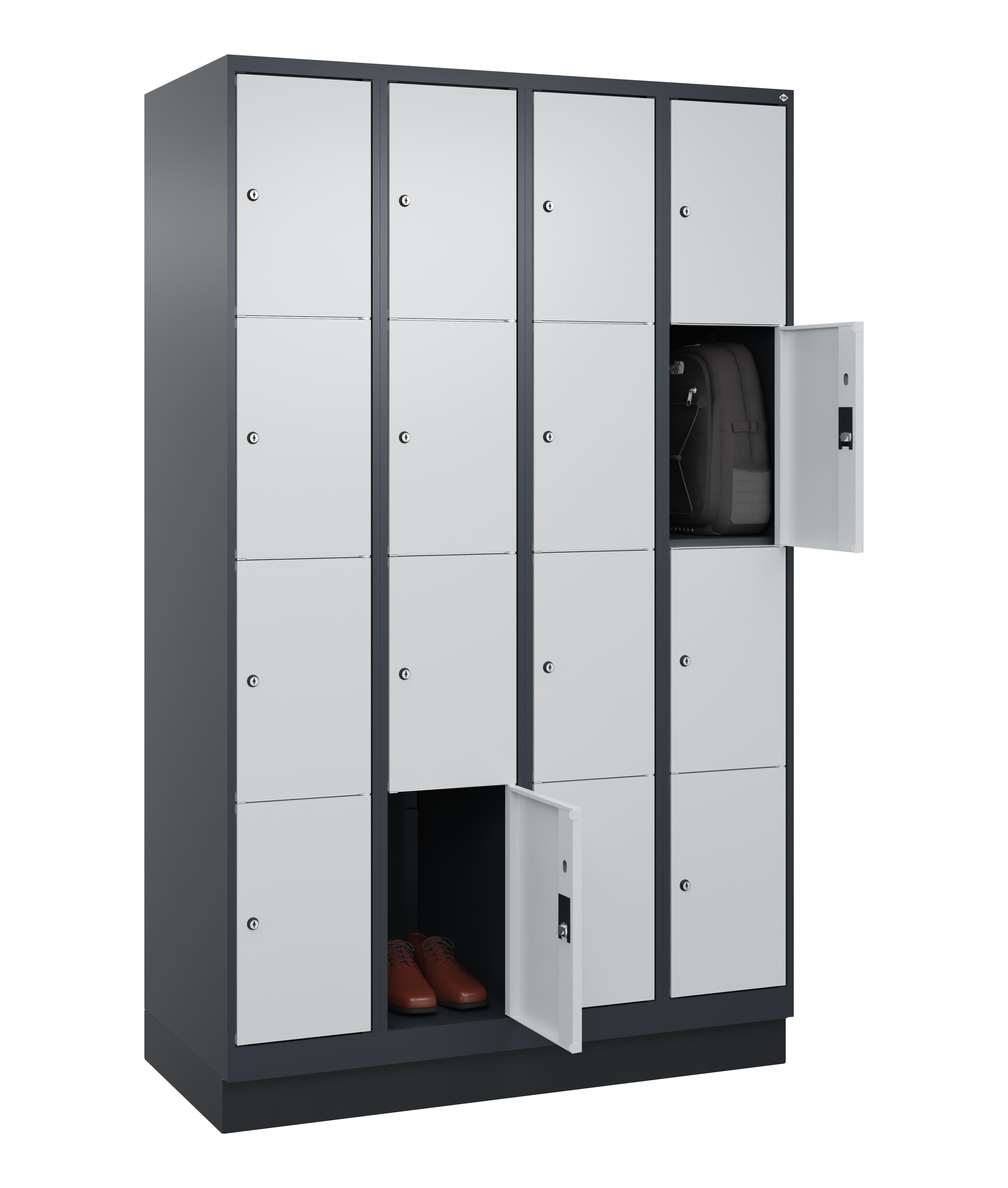 Schließfachschrank Classic Plus, Sockel, 16 Fächer, 1950x1200x500mm Schließfachschrank Classic Plus, Sockel, 16 Fächer, 1950x1200x500mm