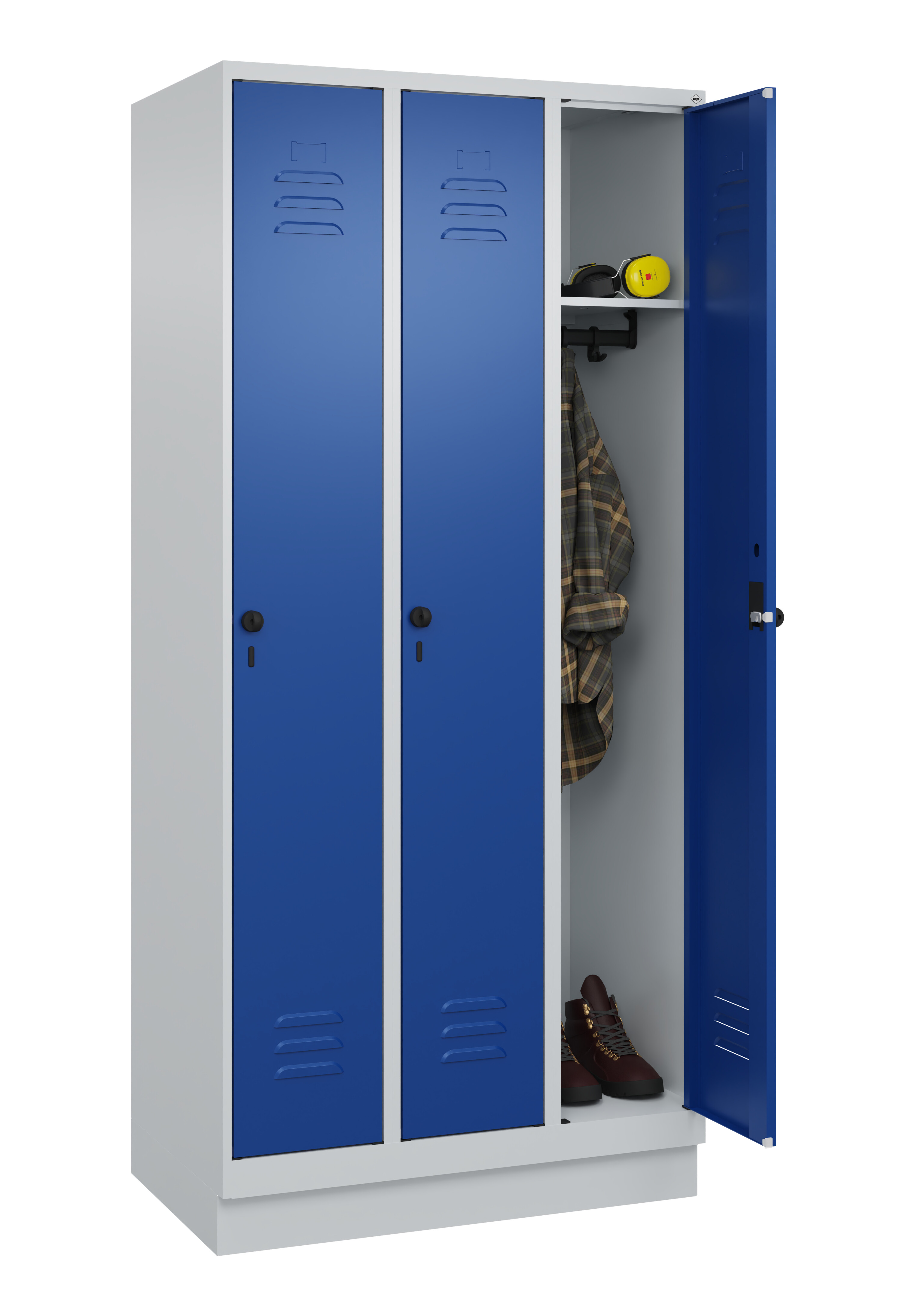 Spind Classic Plus, Sockel, 3 Abteile, 1950x900x500mm