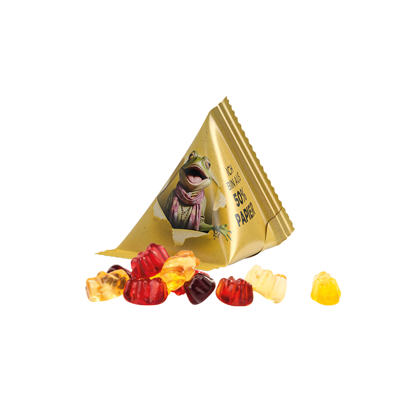 Fruchtgummi Tetraeder Papierfolie weiß Trolli Fruchtgummibären 30% Fruchtsaftqualität